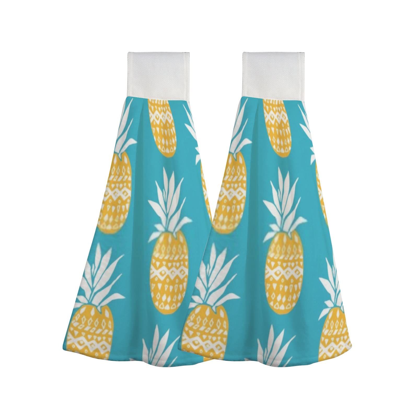 CHIGUA 2-Pack Hanging Hand Towels - Ultra Soft & Super Absorbent Polyester Kitchen Dish Towels | Fast Drying Washcloths for Bathroom, Home Decor (Pineapple Blue) | Perfect for Kitchen Cleaning & Bathroom Essentials