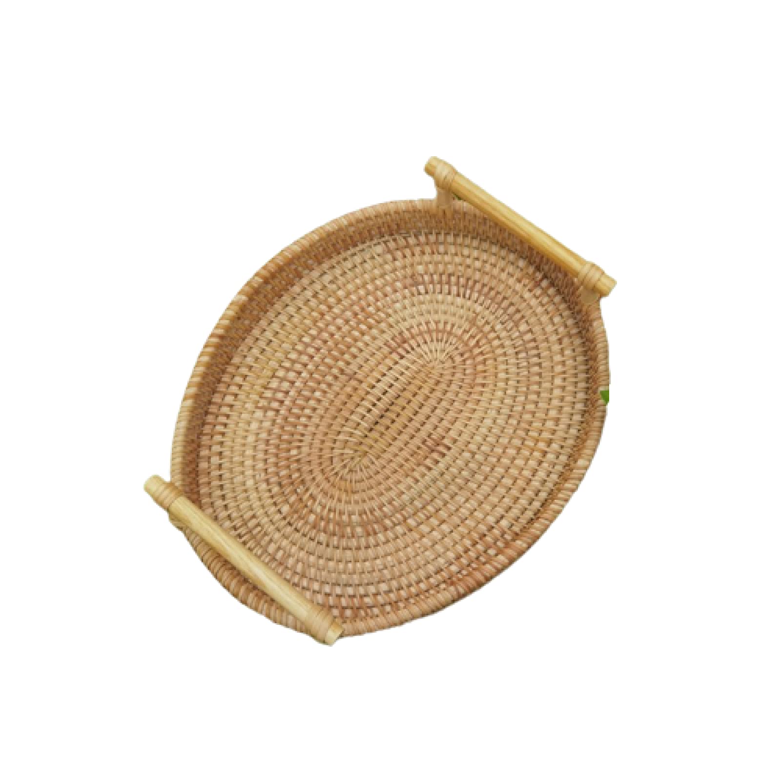 MRBJC Woven Wicker Fruit Basket with Handles - Wooden Serving Tray for Bread, Vegetables, Breakfast, Snacks & Drinks - Perfect for Dining Table, Coffee Table & Kitchen Counter Decor