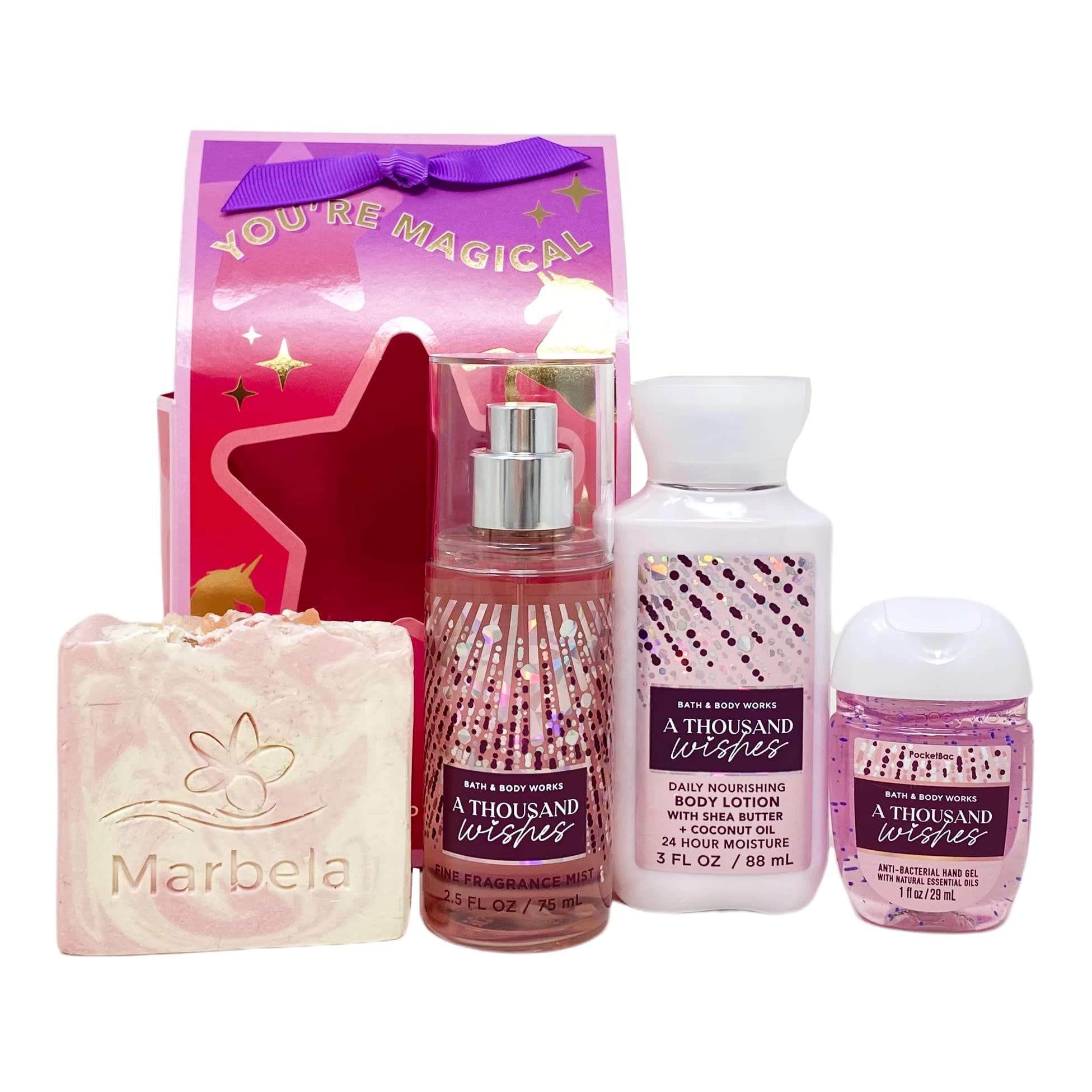 Bath & Body Works A Thousand Wishes You're Magical Gift Set - Fragrance Mist, Body Lotion, Hand Sanitizer & Himalayan Salt Soap Bar - Travel Size for Women - Perfect for Gifts, Self-Care & Travel Essentials