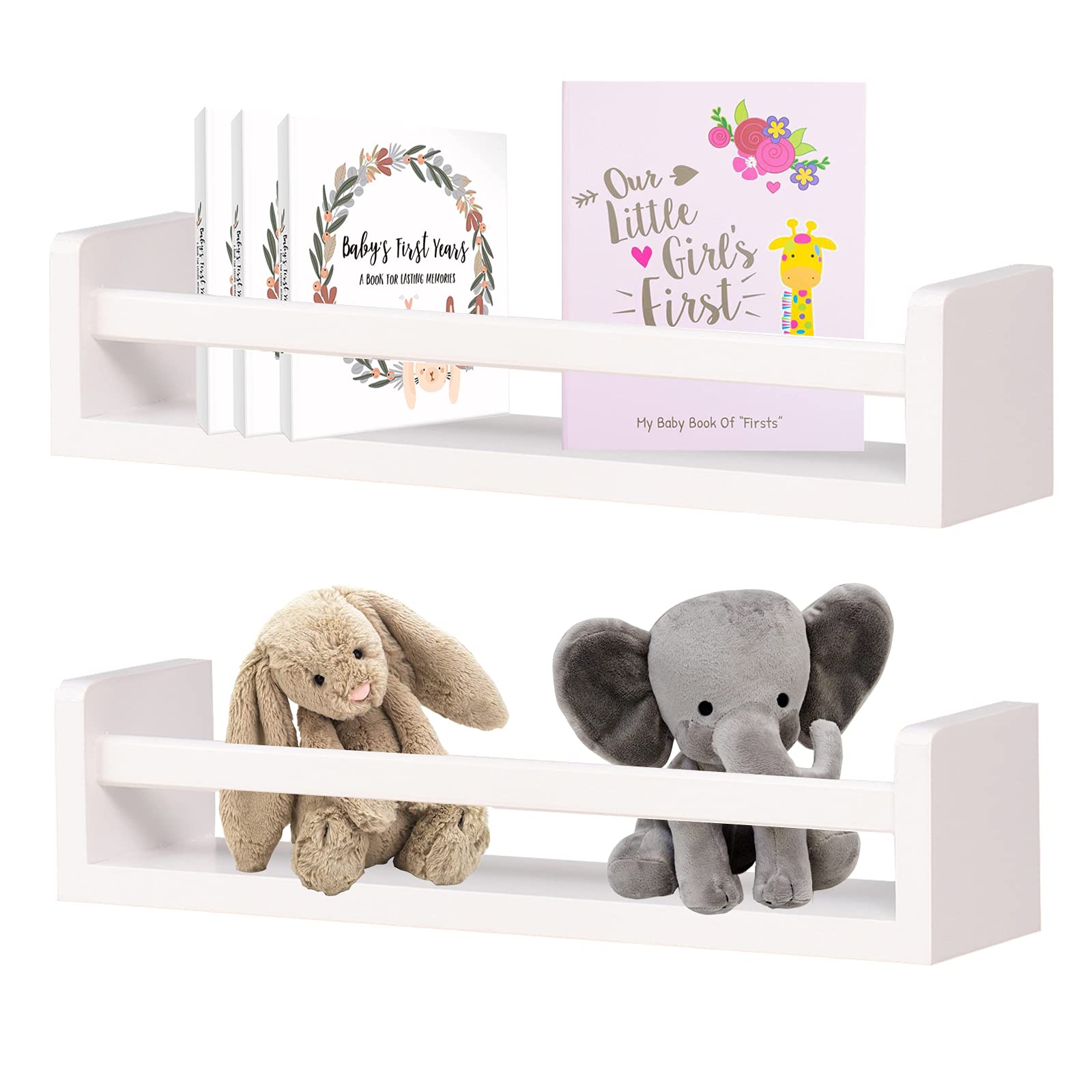 Rustic U-Shaped Floating Shelf Set of 2 - Wall Mounted Nursery Book Shelves & Farmhouse Decor Organizer - Perfect for Bathroom, Kitchen, Nursery & Living Room Storage Solutions