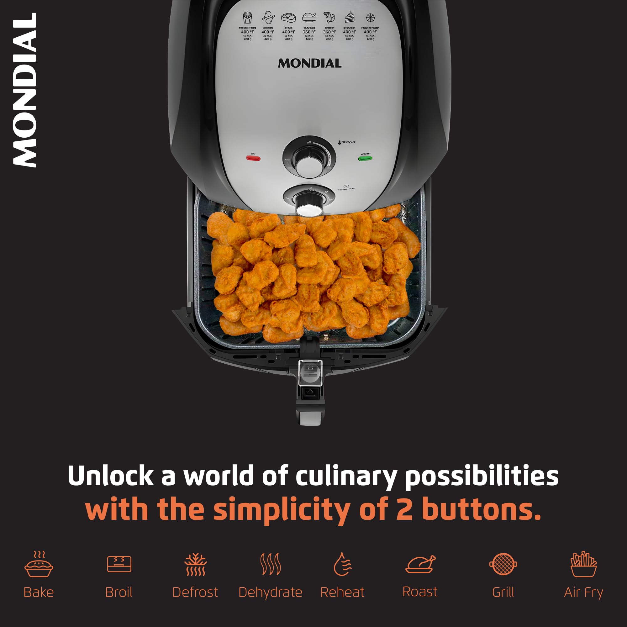 8.6 Quart Large Air Fryer with Quick Heat Circulation - 1800W, 2 Dial Controls, Removable Square Basket - Low Fat, Healthy Cooking for Family Meals, Snacks & Parties - Black
