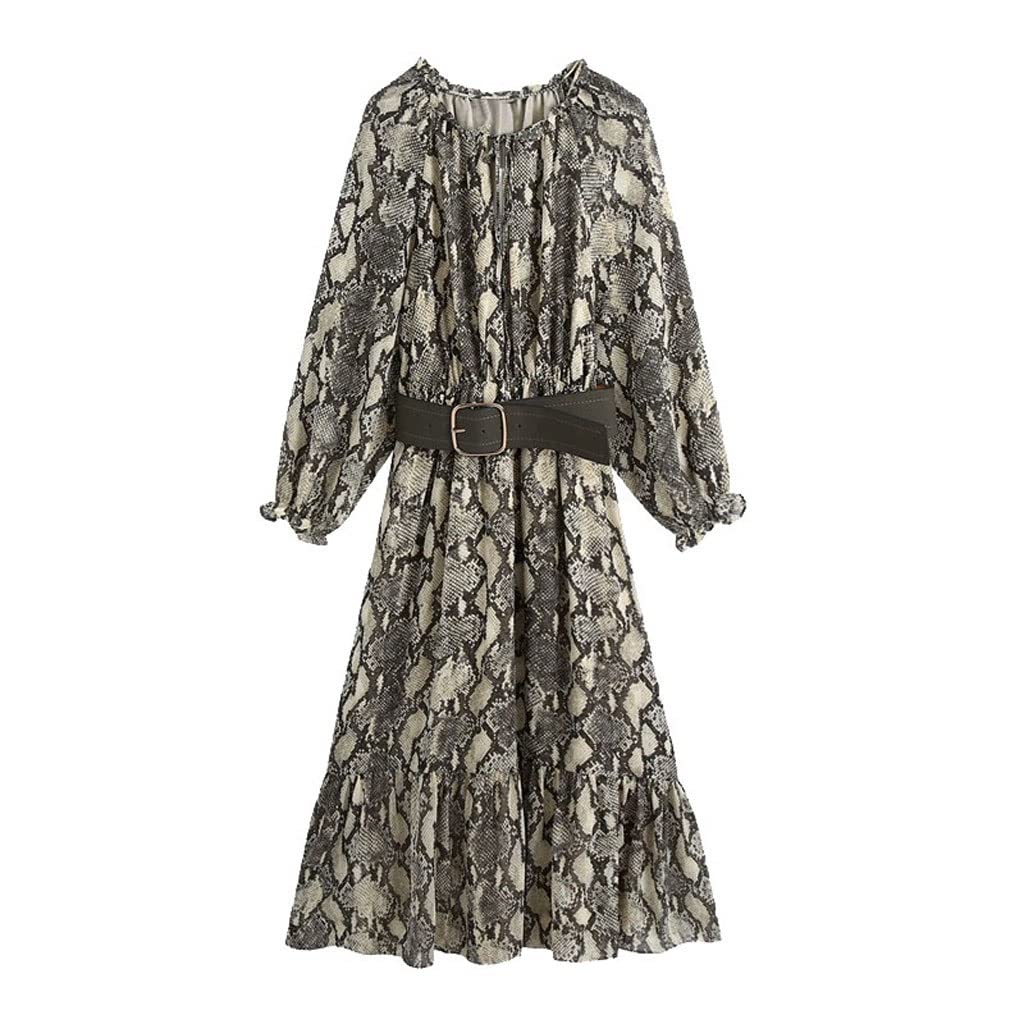 Stylish n/a Belt Dress with Long Sleeves & Elastic Waist - Perfect for Office Wear & Casual Outings (Color: A, Size: XS)