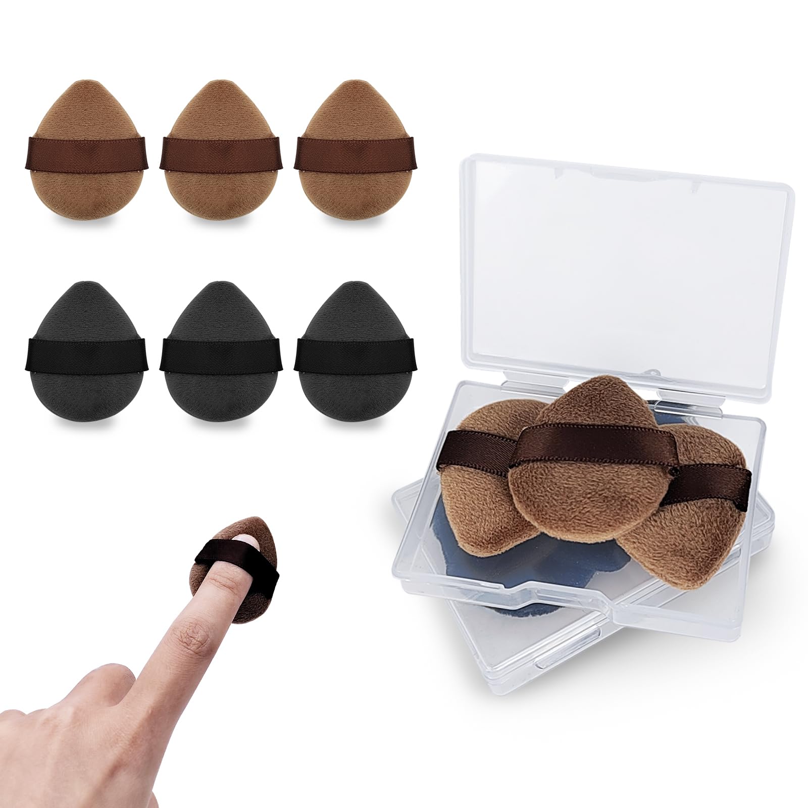 6pcs Mini Velvet Powder Puffs with Travel Case - Reusable Makeup Puffs for Loose Powder, Blush, Highlighter & Eyeshadow - Create Flawless Natural Makeup - Perfect for Travel, Home & Professional Use (Black+Brown)
