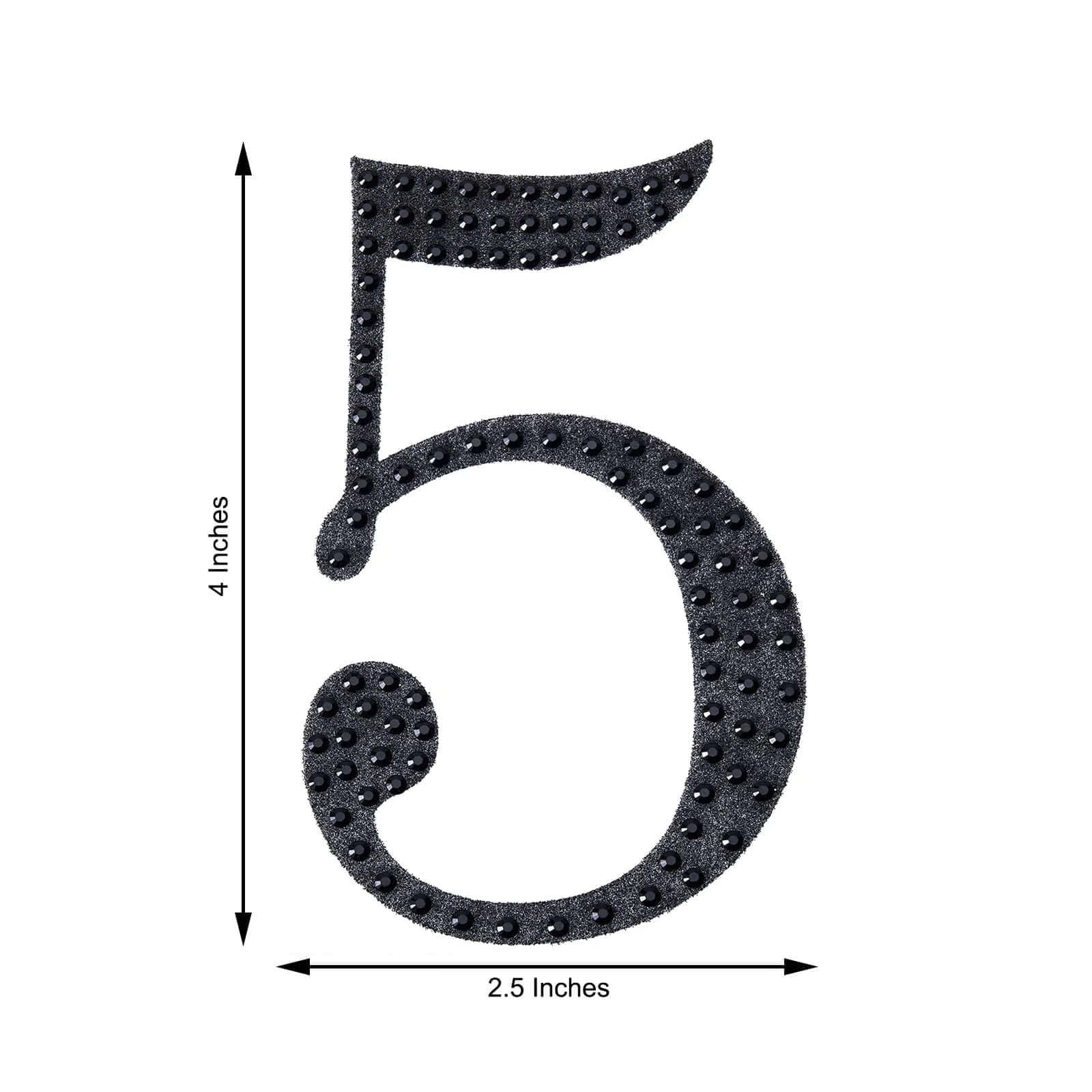 Efavormart 4 Inch Black Self-Adhesive Rhinestone Number 5 Stickers for DIY Crafts, Scrapbooking, Graduation Cap Decorations - Perfect for Birthday Parties, Weddings, and Home Decor Projects
