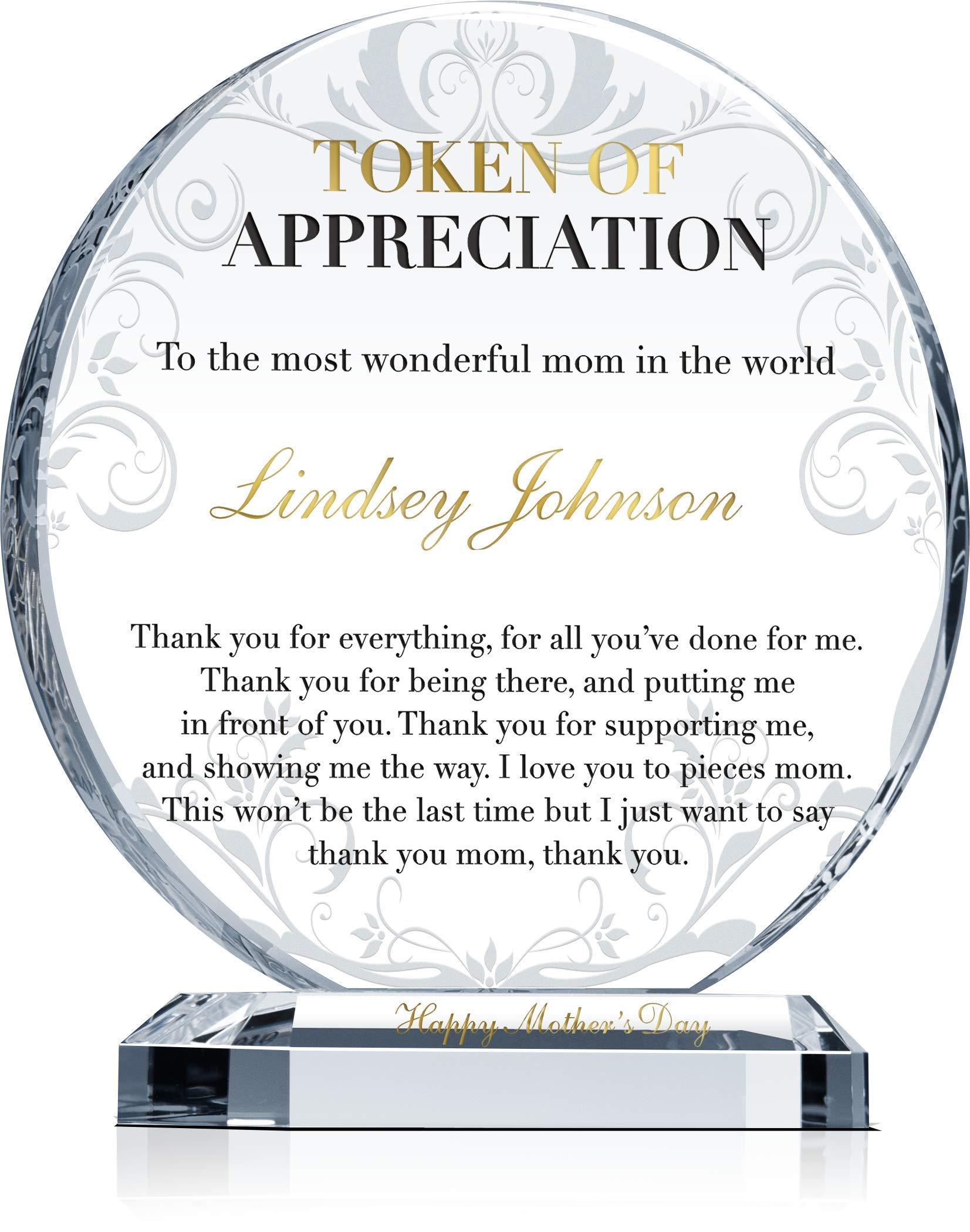 Personalized Crystal Mother Appreciation Gift Plaque - Custom Engraved with Name & Message - Unique Mother's Day & Birthday Gift from Son or Daughter (6.5 Inch) - Perfect for Home Decor, Office Display & Special Occasions