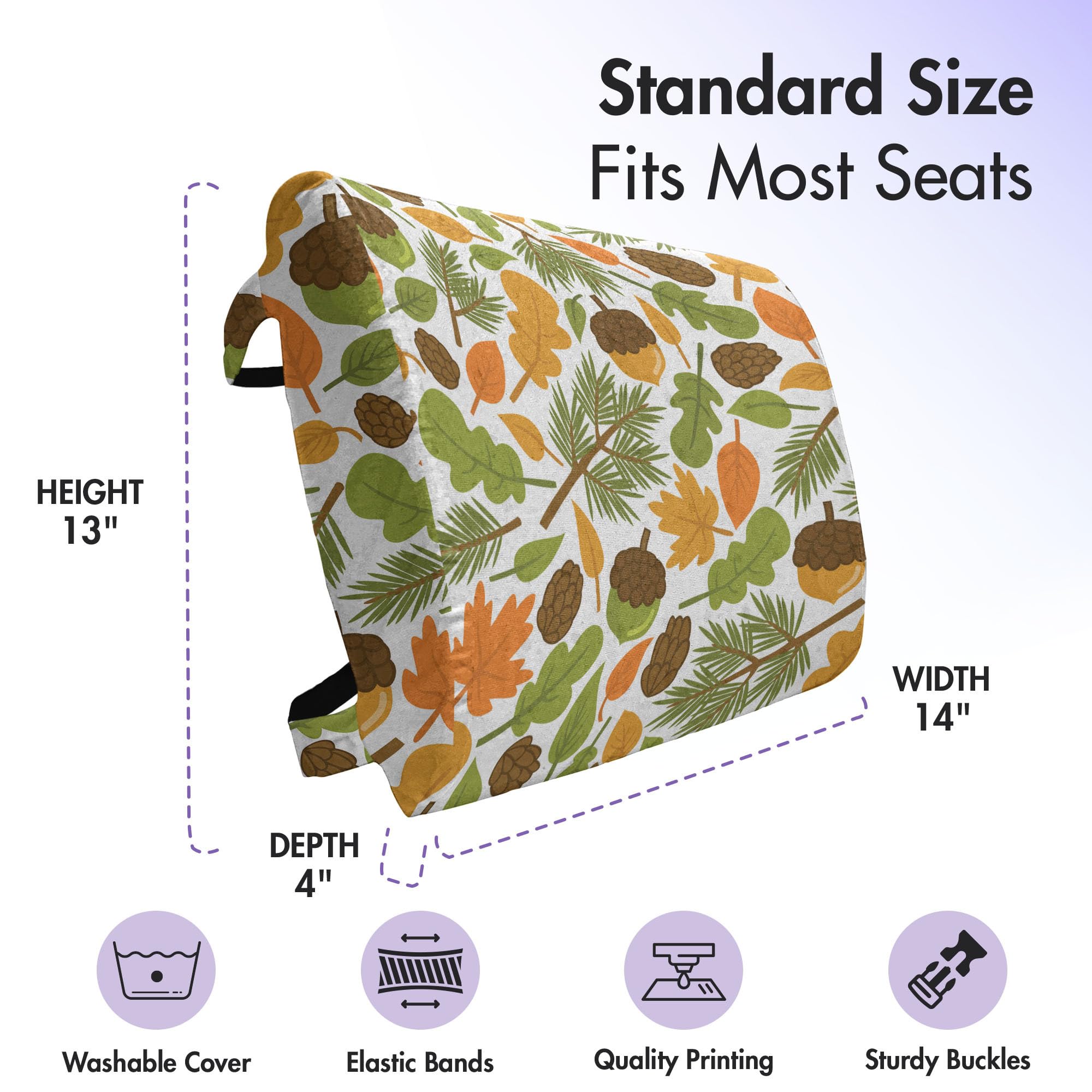 Ambesonne Acorn Lumbar Support Pillow - Autumn Maple Leaves & Fir Branch Design - High Density Foam for Office Chair & Car Seat - 14x13 Inch Back Cushion - Perfect for Home, Office & Travel Comfort