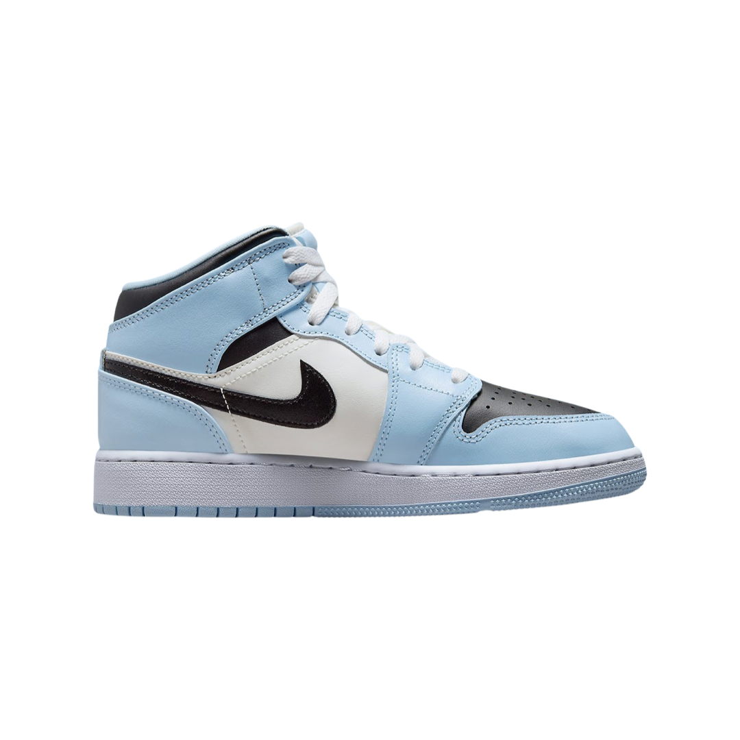 Air Jordan 1 Mid GS Sneakers - Ice Blue, Black & Sail White Colorway - Perfect for School, Basketball & Streetwear Fashion