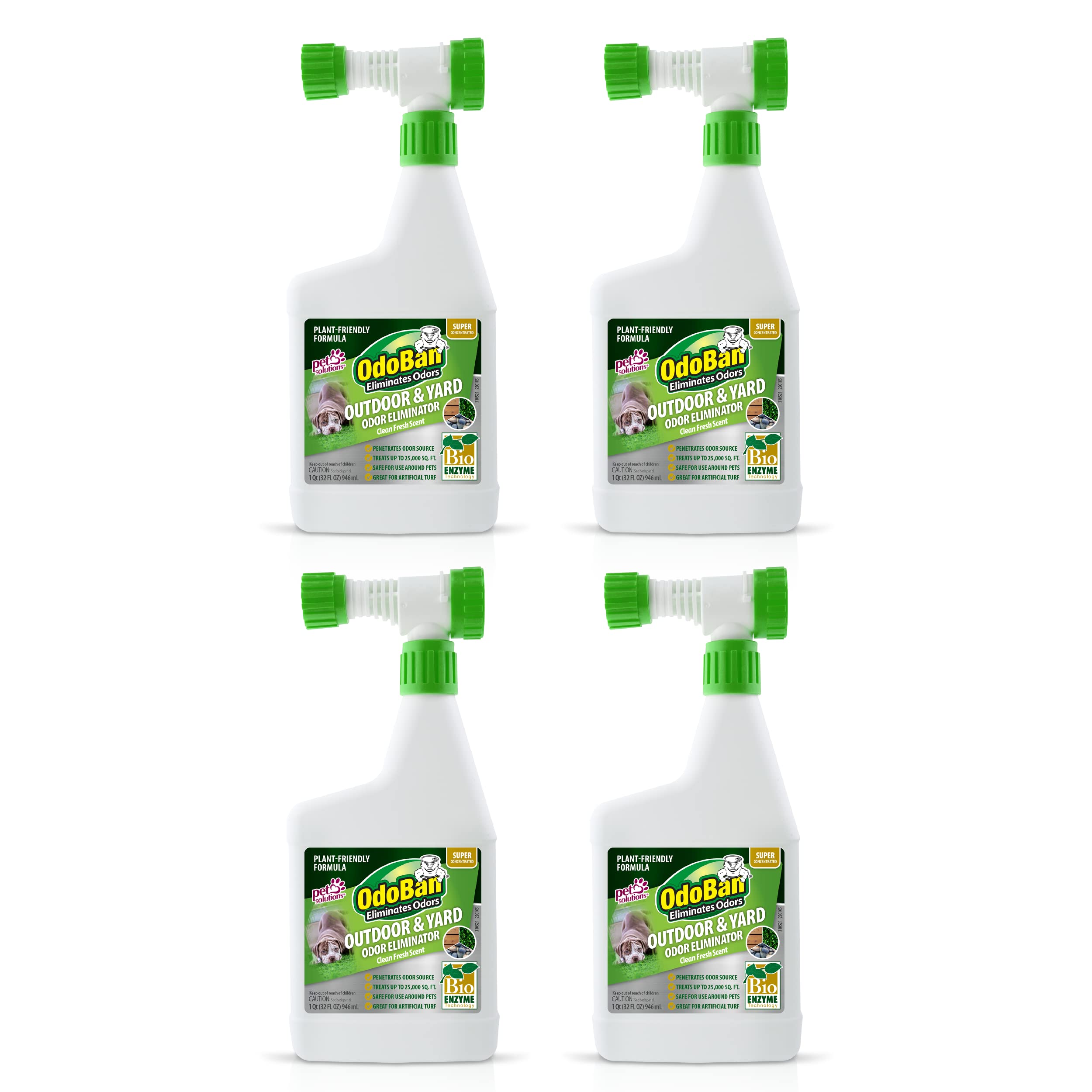 OdoBan Outdoor and Yard Odor Eliminator Spray - Plant-Safe Formula, 32oz (4-Pack) with Hose End Sprayer, Fresh Scent - Perfect for Patios, Gardens, and Pet Areas