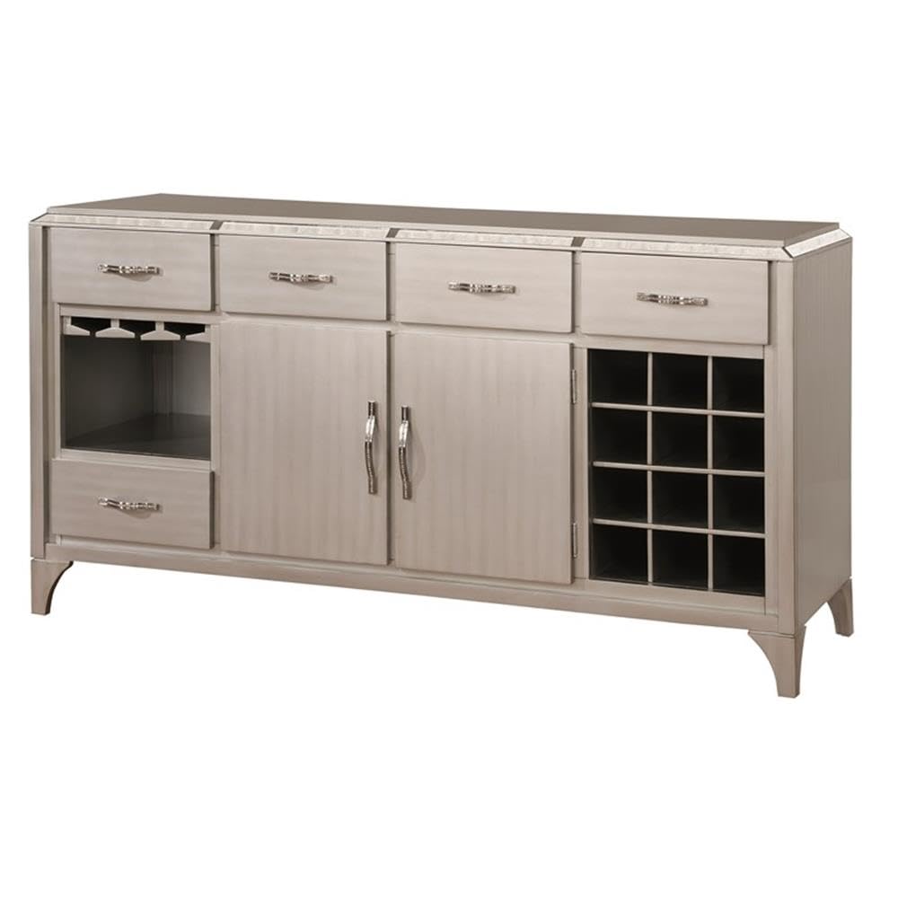 Furniture of America Desi Wood Dining Buffet Cabinet with Wine Rack in Silver - Modern Sideboard for Dining Room Storage & Entertaining