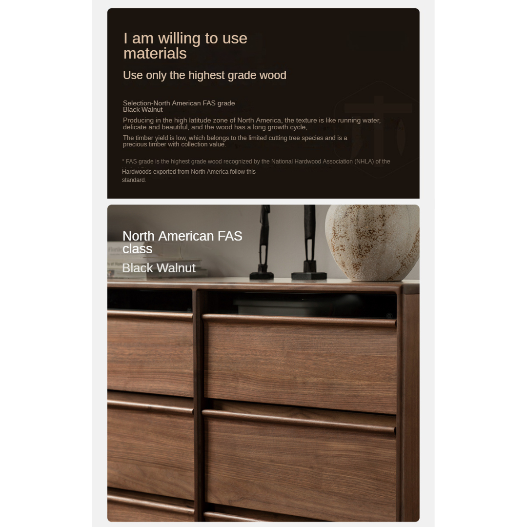 Premium Black Walnut Solid Wood Dresser with 6 Drawers - Handcrafted Wooden Storage Chest for Bedroom, Living Room & Office Organization