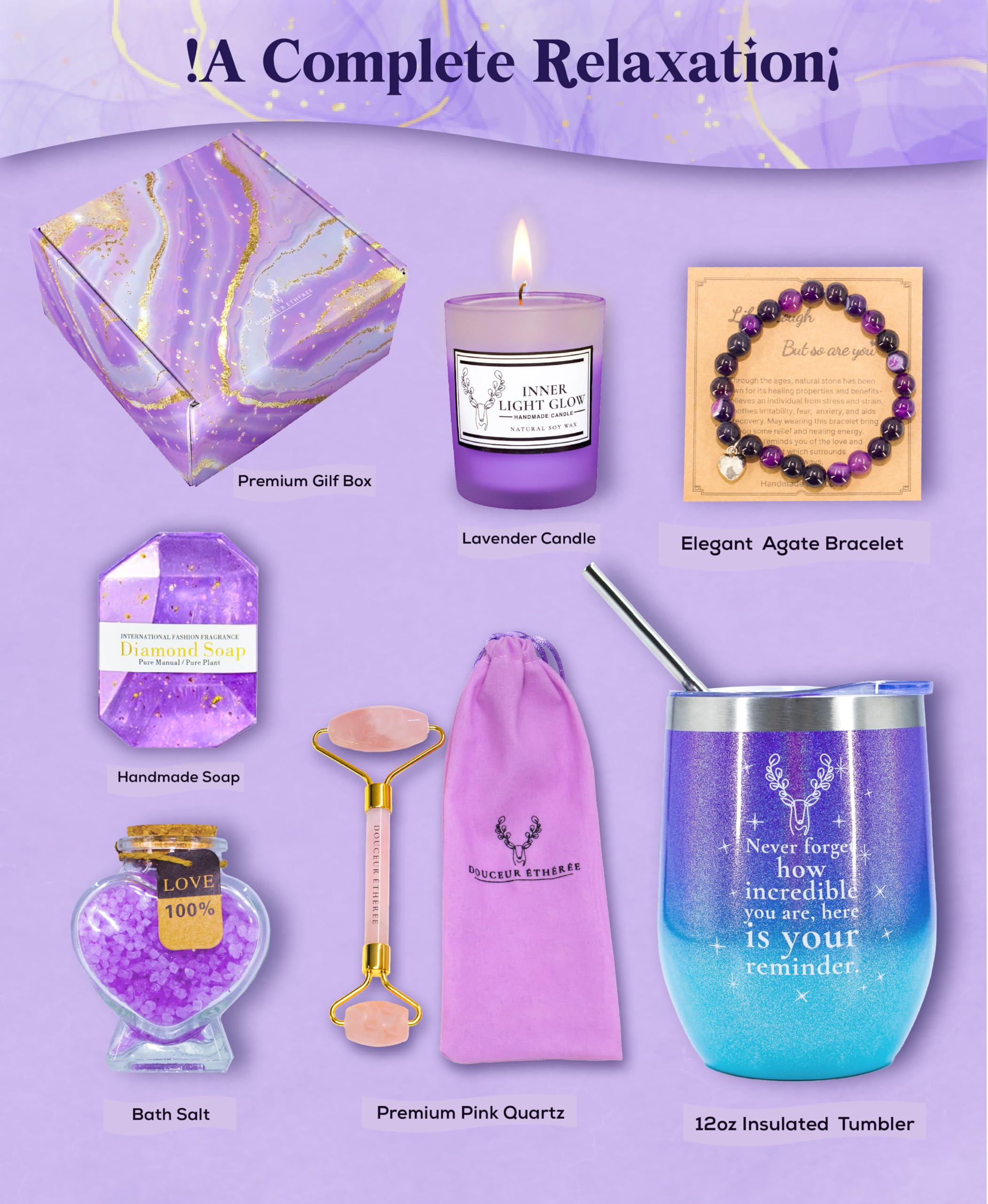 Lavender Spa Gift Set for Women - Relaxing Birthday, Valentine's Day & Anniversary Present for Girlfriend, Wife - Perfect for Self-Care, Romantic Gifts & Stress Relief
