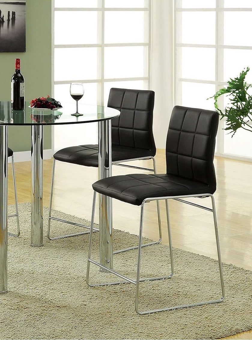 Black Leatherette Counter Height Dining Chairs Set of 2 with Chrome Metal Legs - Modern Kitchen Bar Stools for Breakfast Nook, Small Space Dining & Home Office