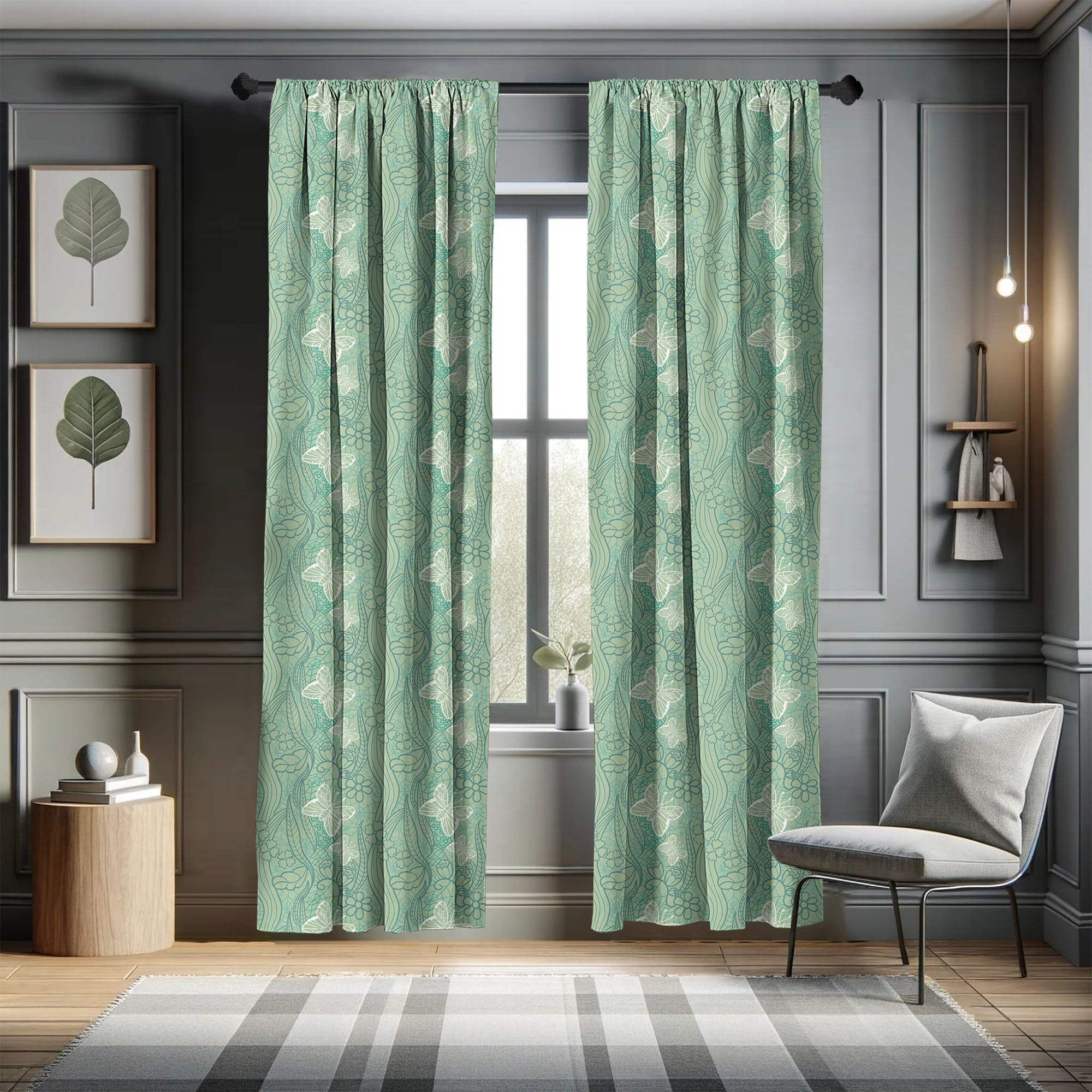 Ambesonne Green Lace Window Curtains - 2 Panel Set with Rod Pocket, 28