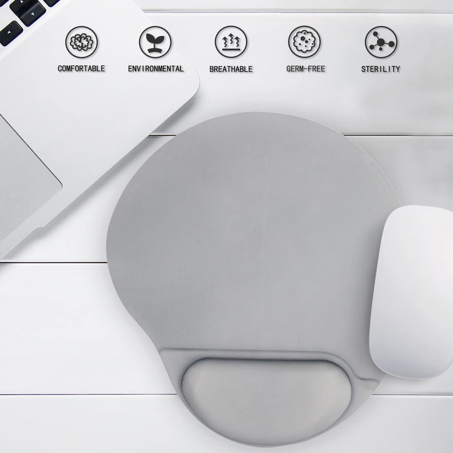 Ergonomic Mouse Pad with Wrist Support - Comfortable Non-Slip PU Base for Pain Relief - Perfect for Home Office, Gaming & Computer Work (Silver) | Reduce Wrist Strain During Long Work Sessions & Gaming Marathons