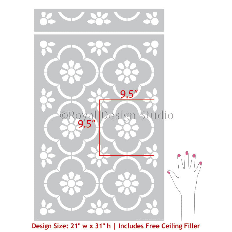 San Miguel Allover Tile Stencil - Reusable DIY Wall & Floor Stenciling Kit for Home Decor, Bathroom, Kitchen Backsplash - Perfect for Painting Patterns on Tiles, Concrete, Wood