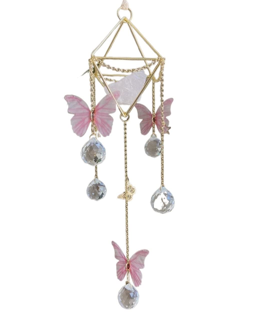 Handmade Butterfly Fairycore Suncatcher - Rose Quartz Crystal Window Hanging for Home Decor, Spiritual Healing, Moon Child Aesthetic & Gift Ideas - Perfect for Bedroom, Living Room, Meditation Space & Boho Style Interiors