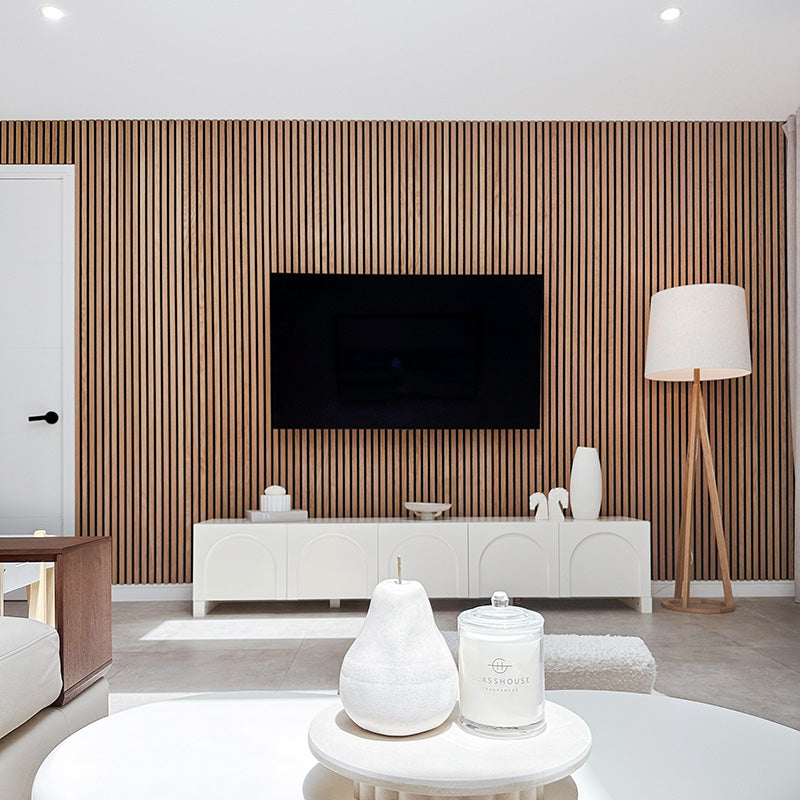 WOODFLEX Flexible Acoustic Wood Slat Wall Panel - Oak Veneer 2700mm x 600mm | Soundproofing & Decorative Wall Treatment for Home Theater, Office, and Studio
