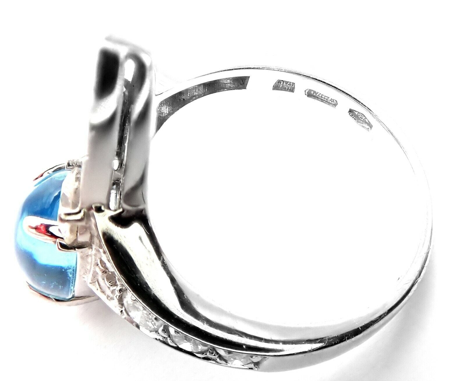 Authentic Bvlgari Bulgari Elysia 18k White Gold Diamond Blue Topaz Ring for Women - Luxury Jewelry Gift for Anniversary, Engagement & Special Occasions