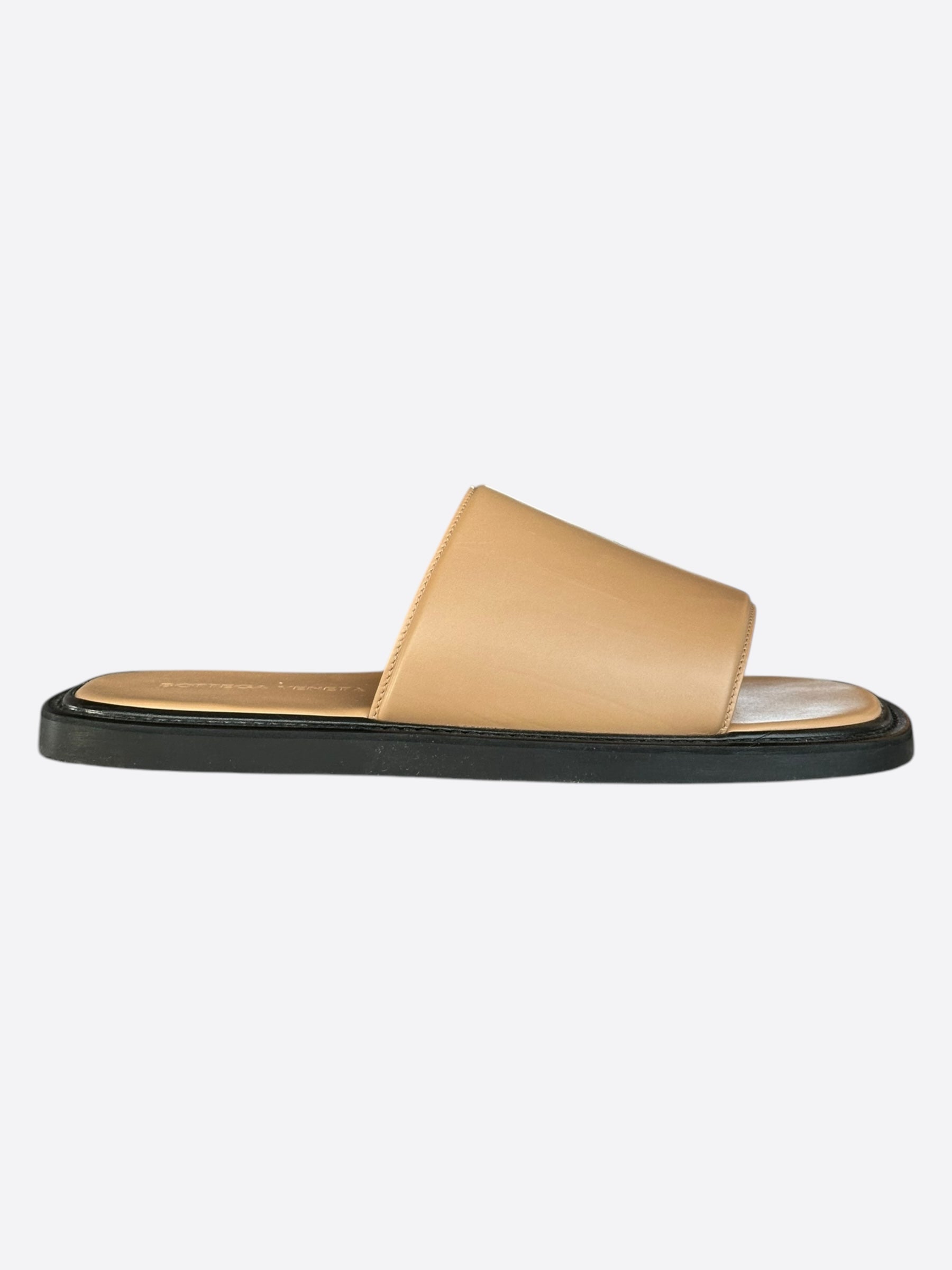 Bottega Veneta Beige & Black Leather Sandals for Women - Luxury Designer Summer Slide Sandals - Perfect for Beach, Vacation & Casual Outings