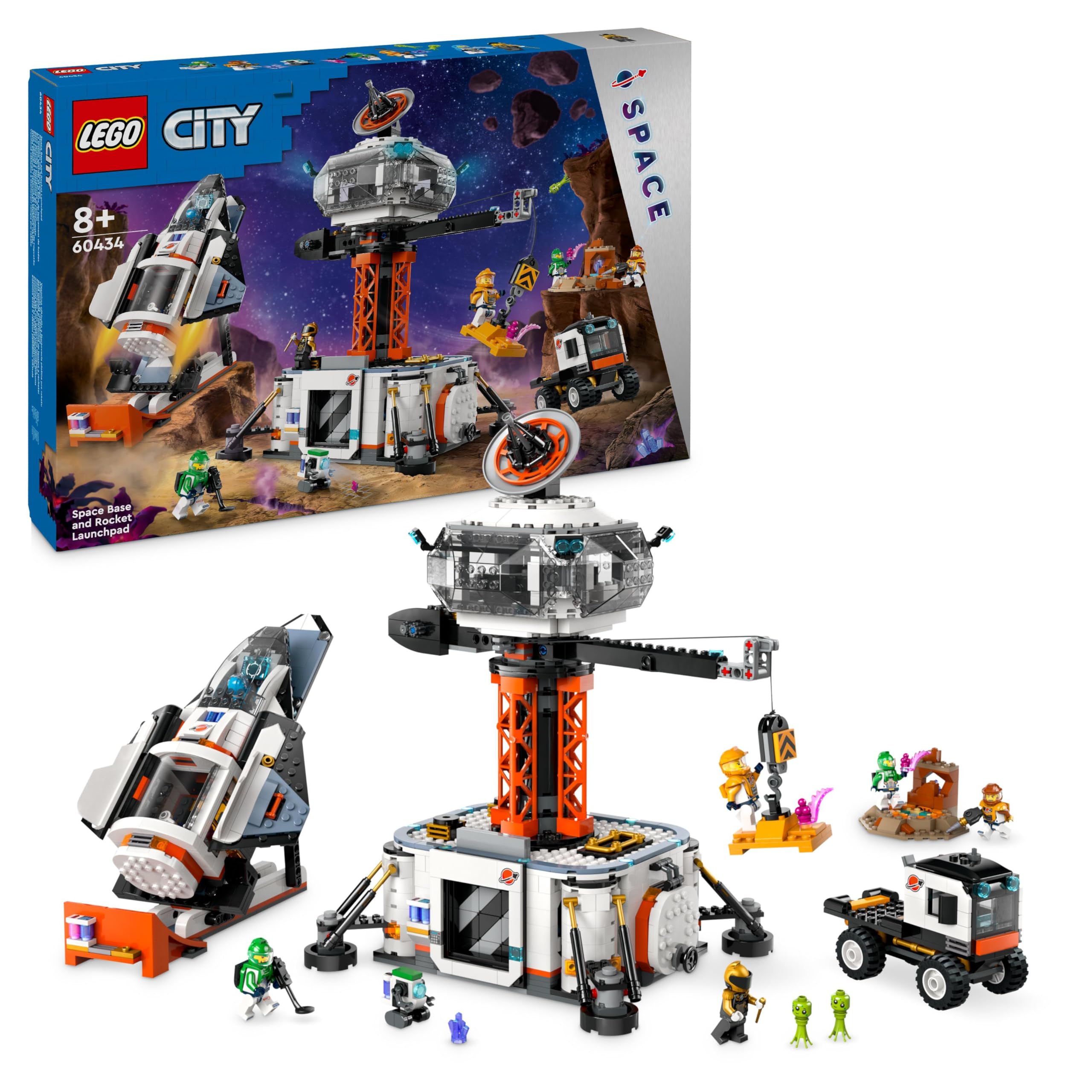 LEGO City Space Base & Launch Platform Building Set - 60434, Planetary Exploration Toy with 6 Minifigures, Robot & 2 Alien Action Figures - STEM Educational Gift for Kids Ages 8+ - Perfect for Space Adventures & Creative Play