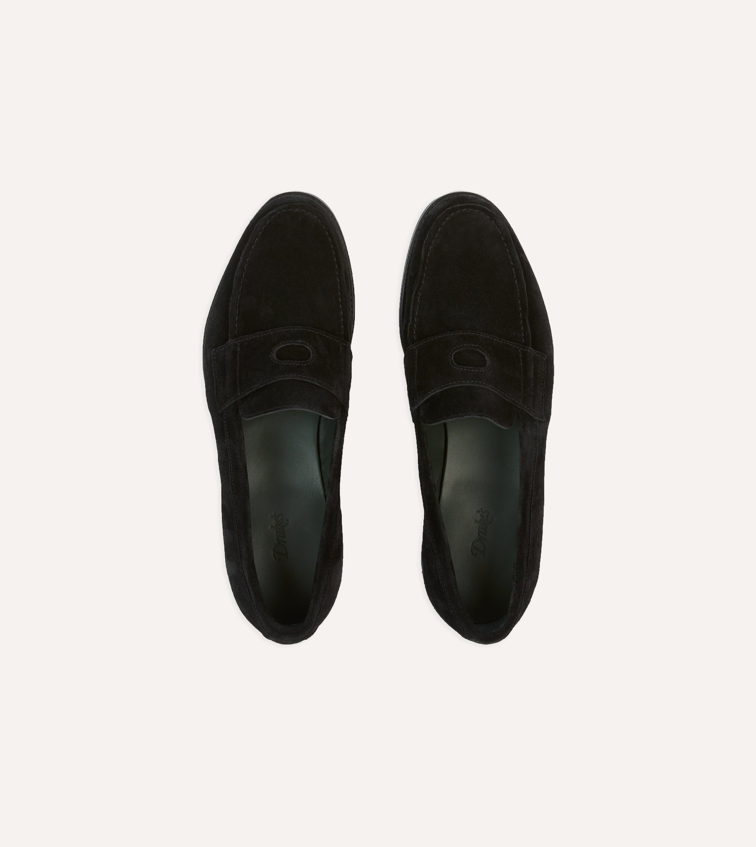 Drake's by A. Levine Men's Black Suede Penny Loafers - Goodyear Welted Charles Mk II Dress Shoes for Business & Casual Wear