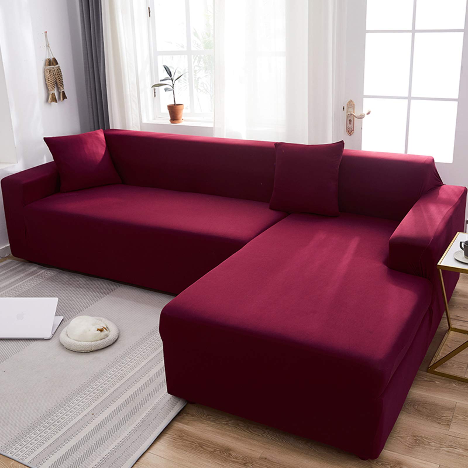 Stain Resistant Solid Color Elastic Sofa Slipcover - Multi-Size Furniture Protector for 3-Seater Sectional Sofa (74-90 Inches) | Home Decor, Living Room Upgrade & Pet-Friendly Couch Cover