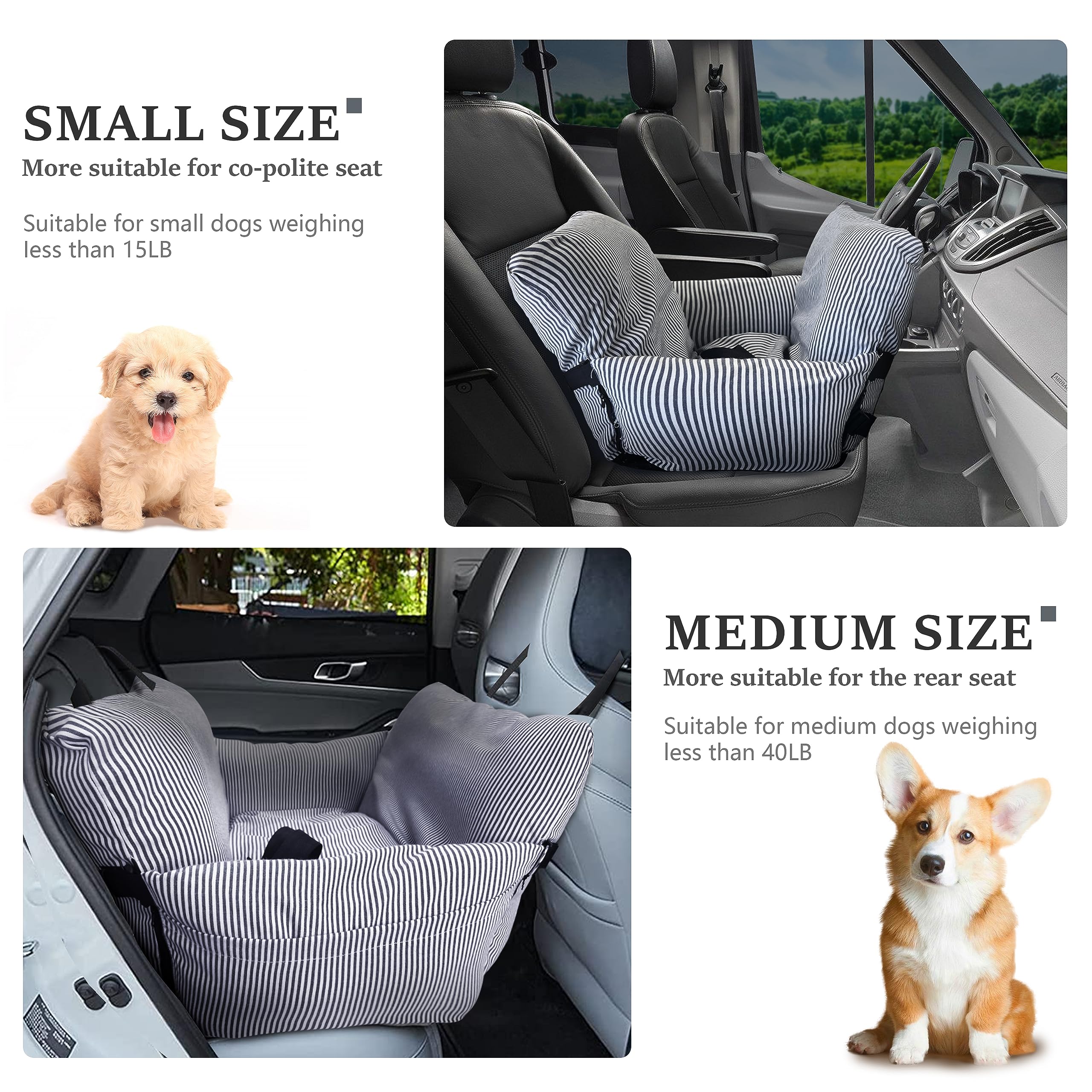 Upgraded VERCART Dog Car Seat Booster for Small & Medium Dogs - Portable Pet Travel Safety Seat with Detachable & Washable Cover - Blue, Medium Size - Perfect for Road Trips & Daily Commutes