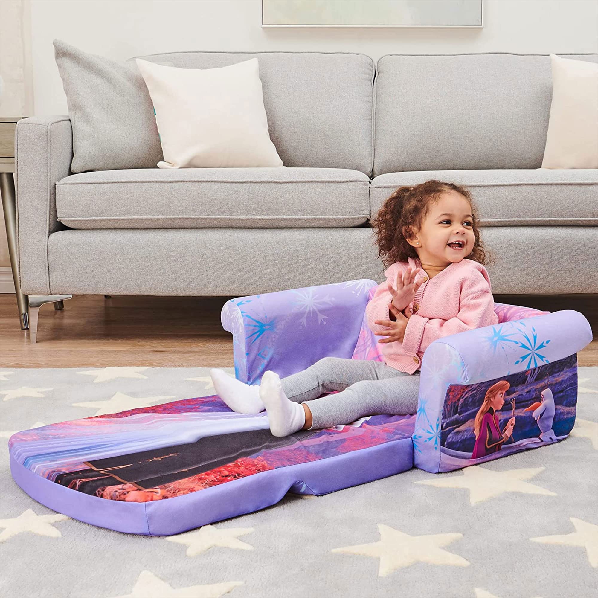 2-Pack MARSHMALLOW Kids Sofa - Convertible 2-in-1 Flip Open Foam Couch & Bed with Frozen 2 Design - Perfect for Playrooms, Bedrooms & Sleepovers