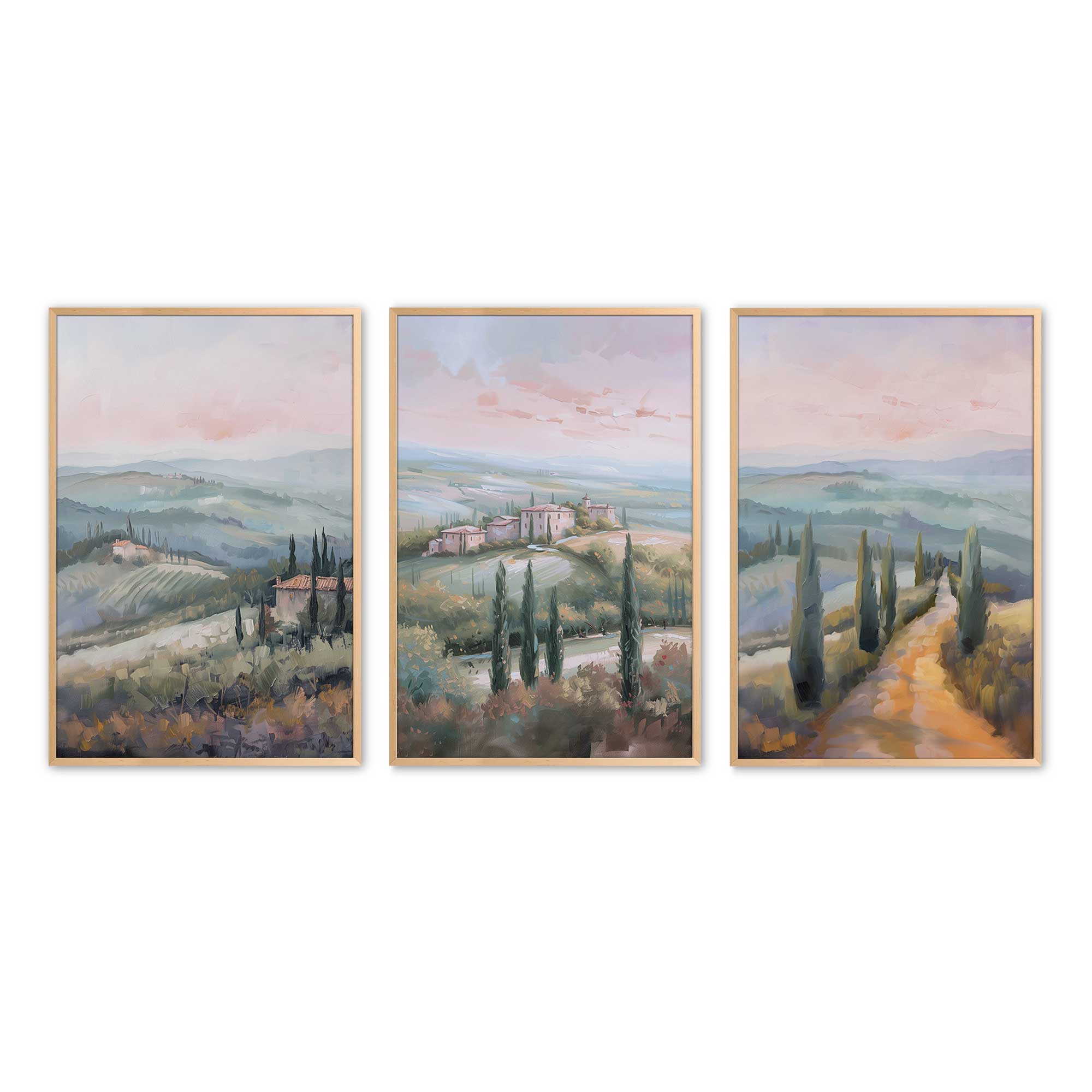 Tuscany Sunset Landscape Art Prints - Set of 3 High-Quality Archival Matte Paper Wall Decor for Living Room, Bedroom & Office