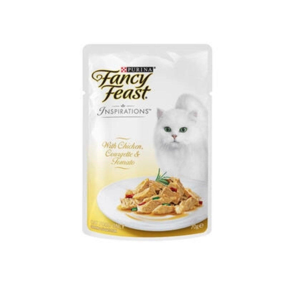 Fancy Feast Inspirations 70g Cat Food - Chicken, Courgette, Tomato, Tuna, Beef & Salmon - Delicious & Nutritious Wet Food for Adult Cats - Perfect for Mealtime, Treats & Weight Management