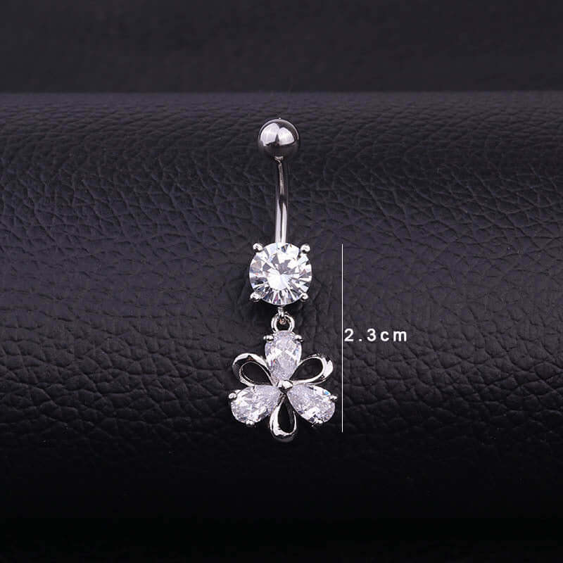 Surgical Steel Flower Belly Button Ring - Silver Navel Piercing Jewelry for Women | HSBR18603 | Perfect for Everyday Wear, Parties & Beach Outfits
