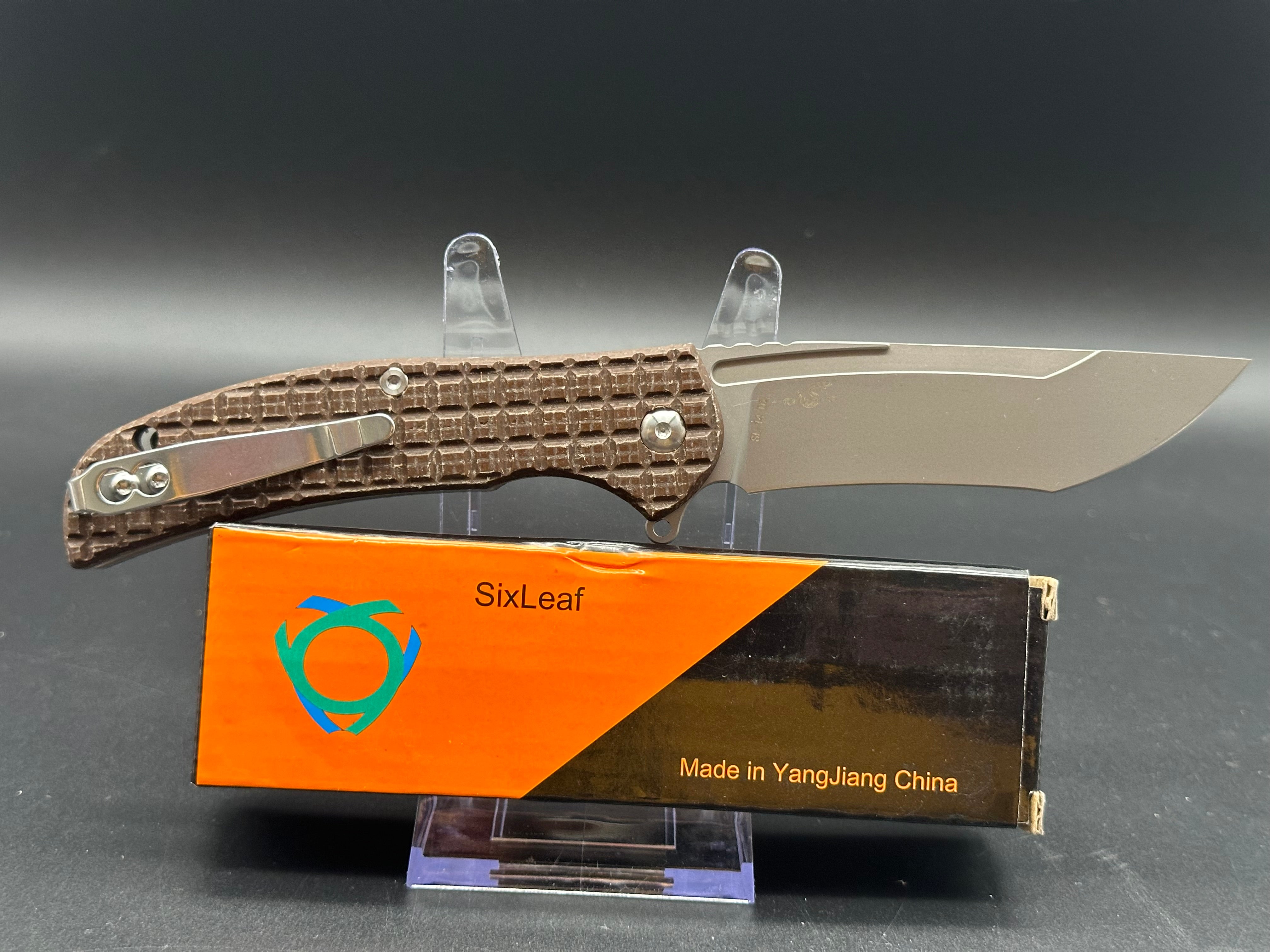 SixLeaf SL-14 Folding Pocket Knife - D2 Steel Blade with Brown Micarta Handle - EDC Tactical Knife for Camping, Hiking & Outdoor Survival