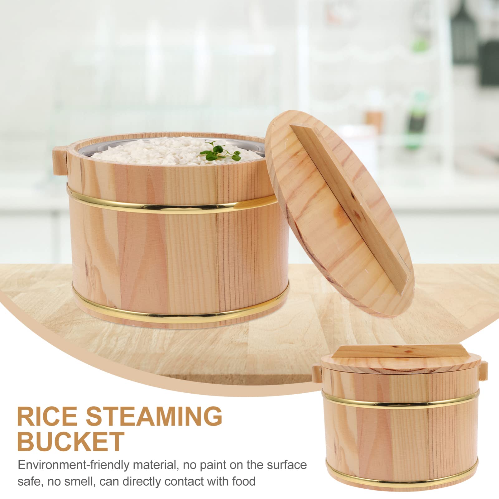 Zerodeko Wooden Rice Steamer Bucket - Traditional Japanese Rice Cooking & Storage Container for Home Kitchen, Perfect for Sushi, Onigiri & Meal Prep