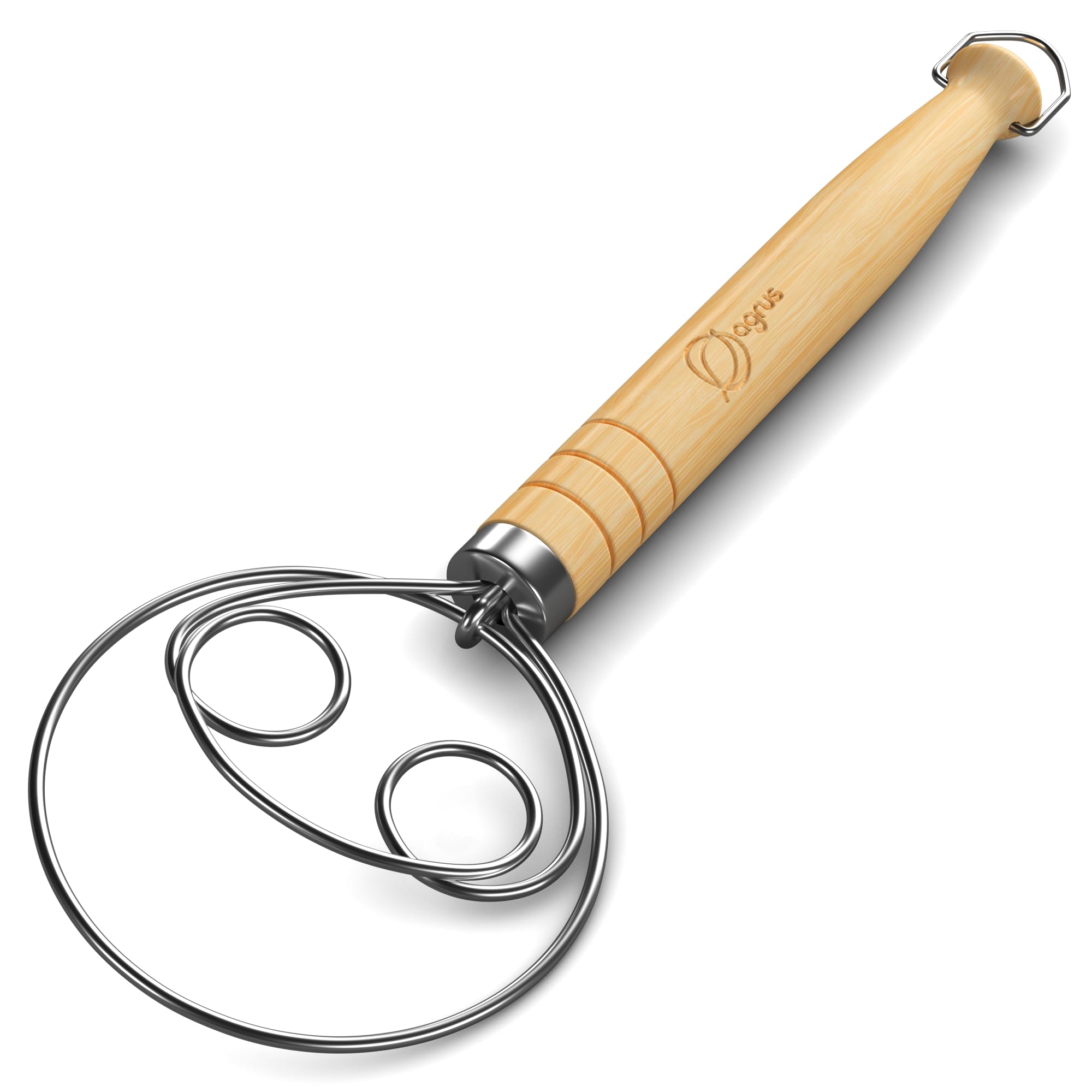 Premium Danish Dough Whisk for Bread Baking - Ergonomic Long Wooden Handle Mixing Tool - Perfect for Homemade Sourdough, Pizza Dough & Pastry Making