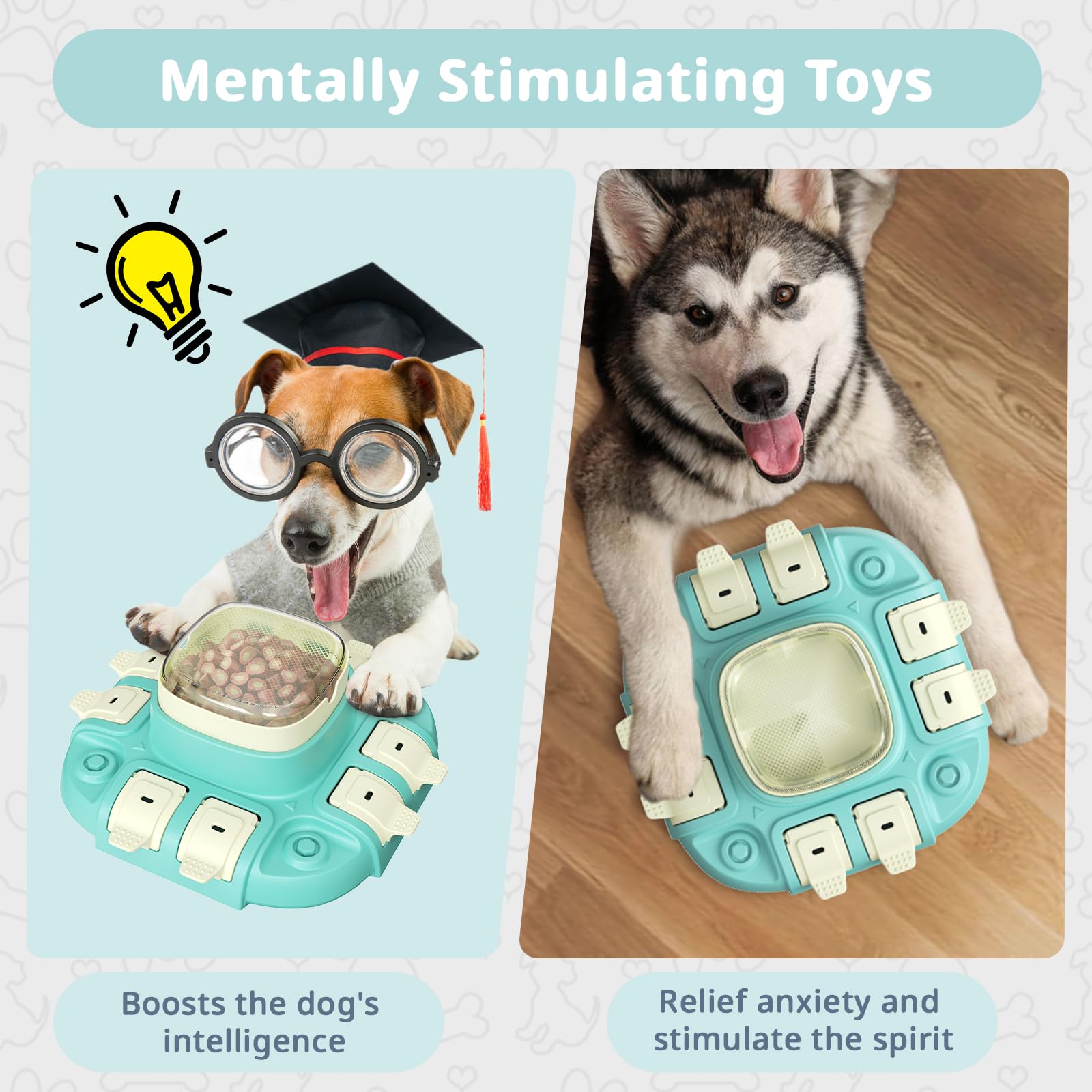 Interactive Dog Puzzle Toys for Smart Dogs - Treat Dispensing Enrichment Toy with Replacement Cover | IQ Training & Brain Stimulation Games for Puppies | Slow Feeder Puzzle for Pet Anxiety Relief | Perfect for Indoor Play, Mental Exercise & Boredom Buster (Blue)