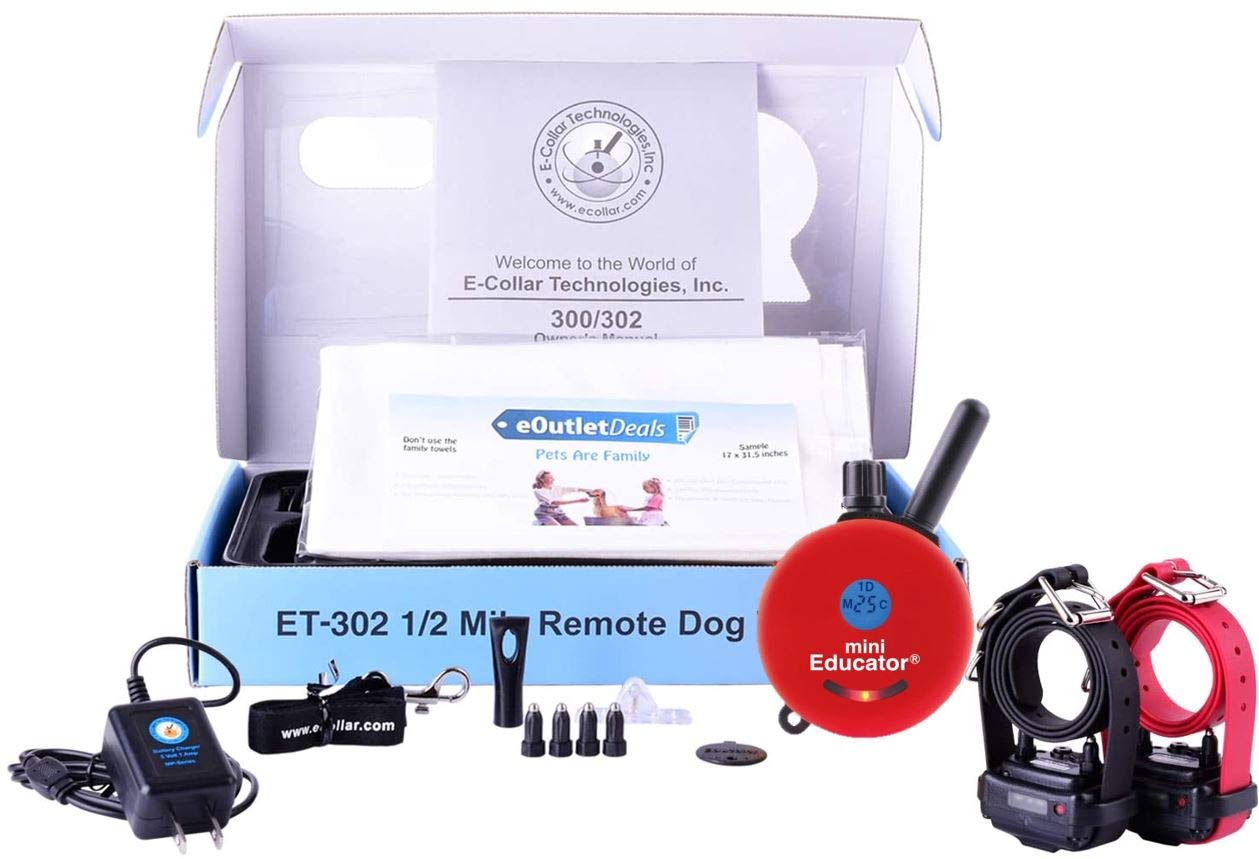**ET-300/ET-302 Mini Educator E-Collar – 1/2 Mile Remote Dog Training Collar – Waterproof, Vibration & Static Stimulation – Includes eOutletDeals Pet Towel (2-Dog System, Red) – Perfect for Obedience Training, Behavior Correction & Off-Leash Control**