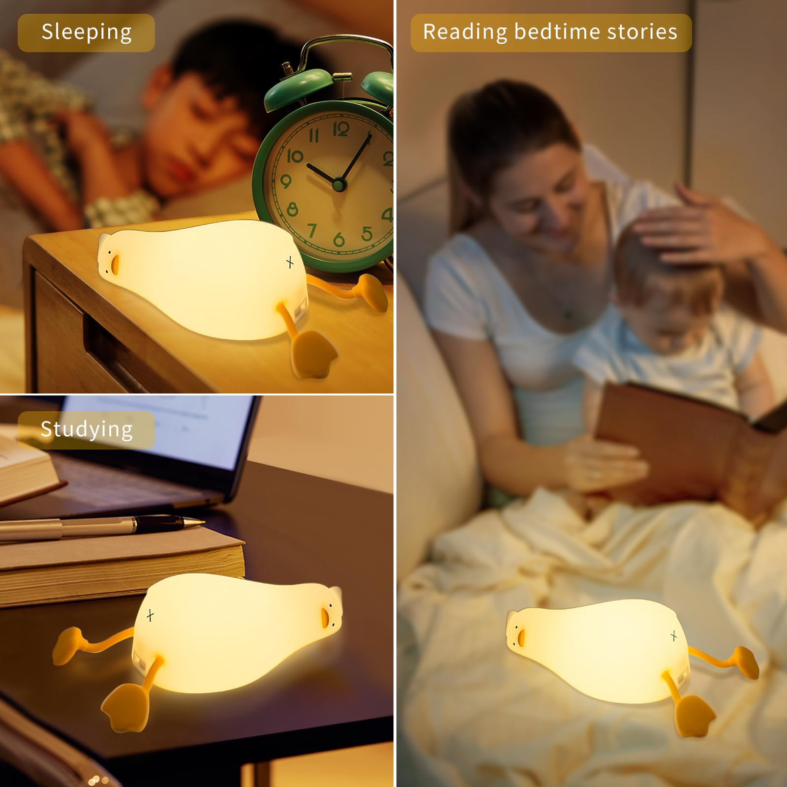 Dimmable LED Duck Night Light - Rechargeable Silicone Squishy Nursery Lamp with 3 Brightness Levels, Cute Touch Control Bedside Light for Baby Kids Room, Breastfeeding & Toddler Sleep Aid