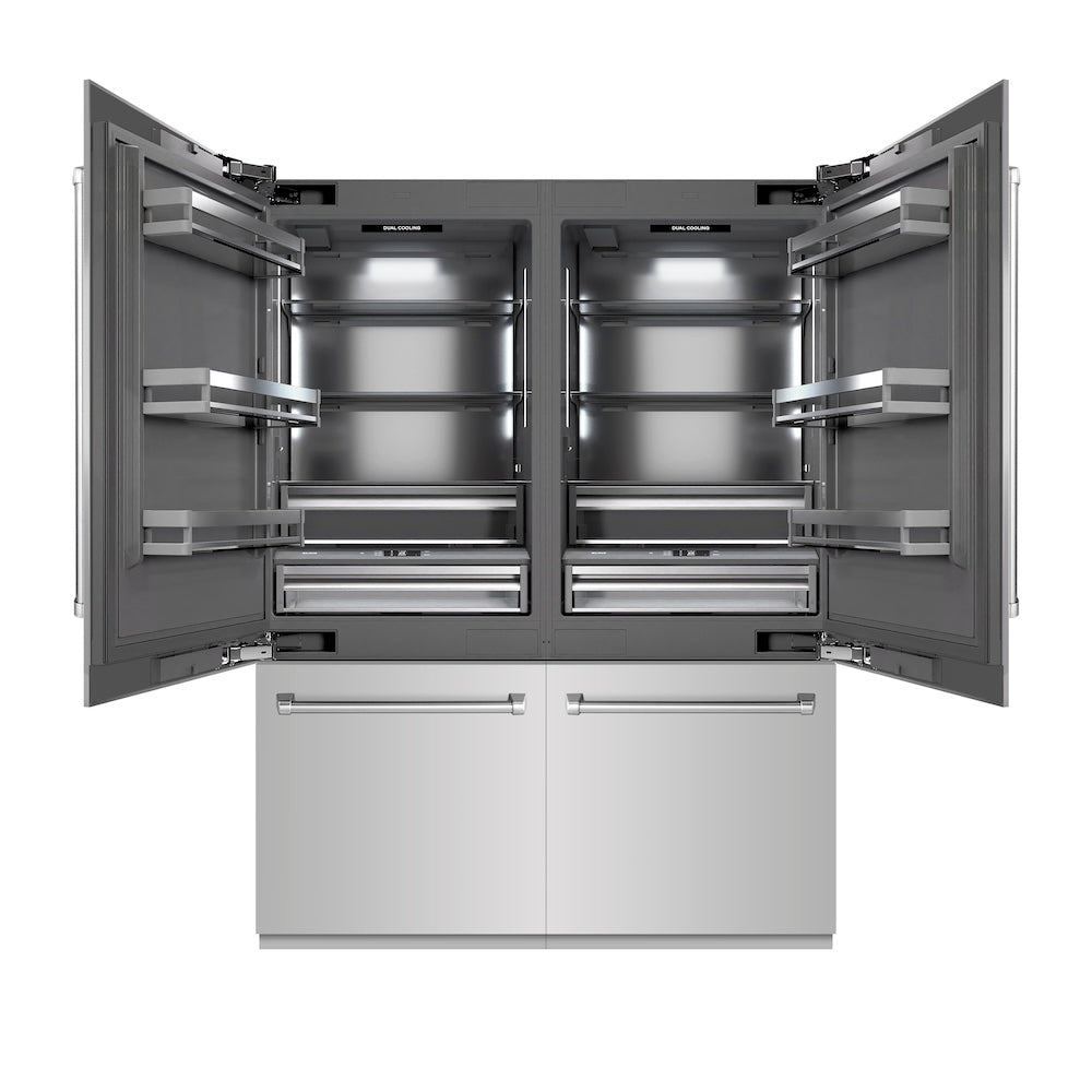 ZLINE 60 Inch 32.2 Cu Ft French Door Built-In Bottom Freezer Refrigerator with Water Dispenser & Ice Maker - Stainless Steel Exterior & Graphite Gray Interior (GRBIV 304 60) | Perfect for Modern Kitchens & Open-Concept Homes