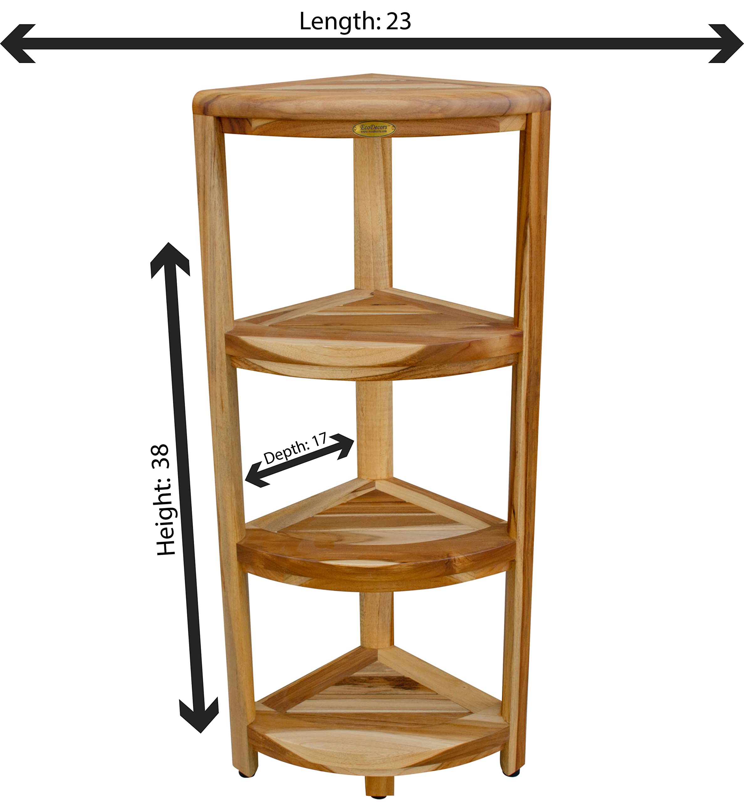Waterproof Teak Wood Shower Bench Stool with 4-Tier Natural Shelf - Bathroom Storage Organizer for Safety & Accessories | Ideal for Small Spaces, Elderly Safety & Spa-Like Shower Experience
