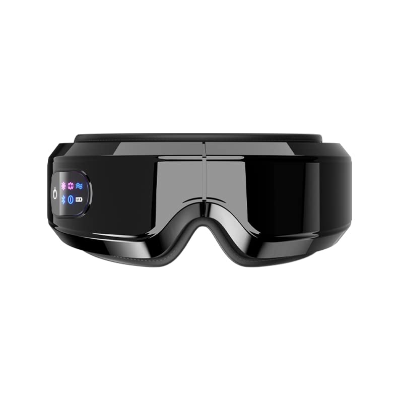 Premium Eye Massager with Airbag Kneading & Heat Therapy - Bluetooth Music, Multi-Frequency Vibration - Black (Large) - Perfect for Stress Relief, Migraine Relief & Office Relaxation