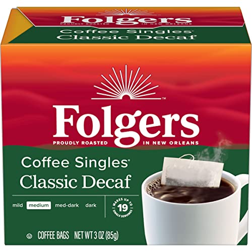 Folgers Classic Decaf Medium Roast Coffee Pods - 19 Single Serve Coffee Bags for Keurig Brewers | Perfect for Office, Home & Travel Use