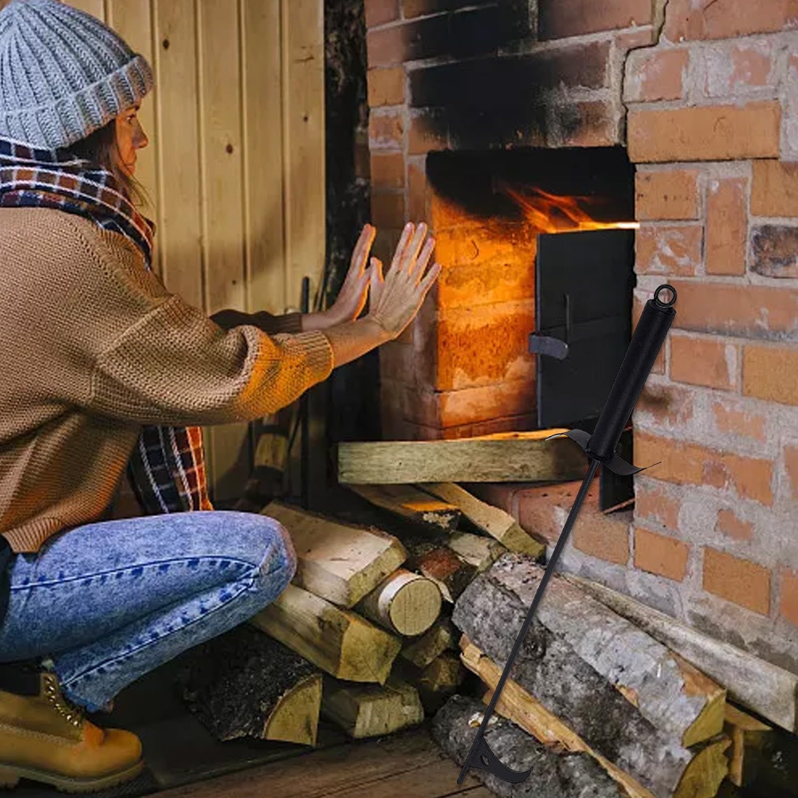 Zilimontt 40-Inch Heavy Duty Steel Fireplace Poker Set - Fireplace Accessories, Fireplace Tools, Outdoor Camping Gear, Wood Stove Accessories - Perfect for Fireplace Maintenance, Campfire Cooking & Outdoor Adventures