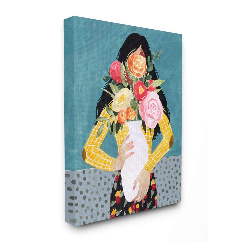 Stupell Industries Modern Blue Floral Canvas Wall Art - Designer Flower Vase Painting, 24x30 Inches, Multi-Color - Perfect for Living Room, Bedroom & Office Decor