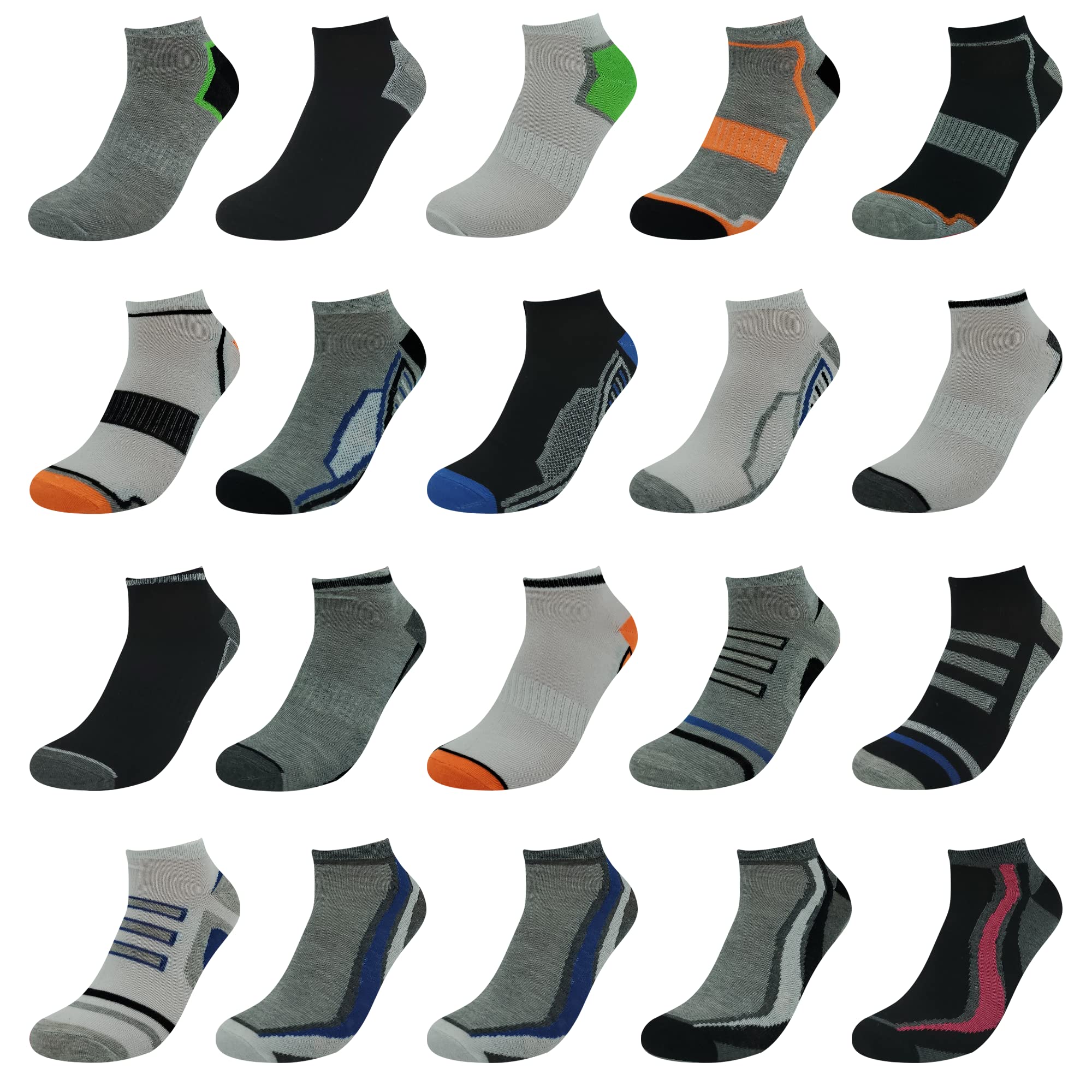 BRIGHT STAR Men's Low-Cut Ankle Socks 20-Pack - Breathable Polyester Athletic Socks with Elastic Closure for Running, Gym & Casual Wear