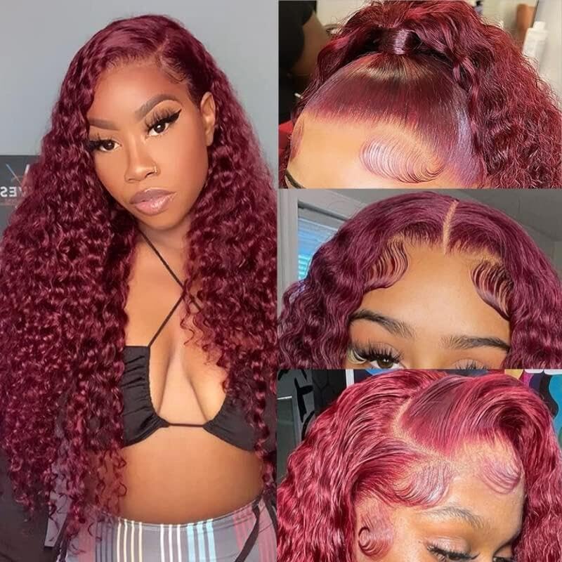Larhali 99J HD Lace Front Wigs Human Hair Pre Plucked 180% Density Burgundy 13x6 Deep Wave Frontal Wigs - 30 Inch Natural Hairline Human Hair Wigs for Black Women | Perfect for Daily Wear, Cosplay, Weddings & Special Occasions