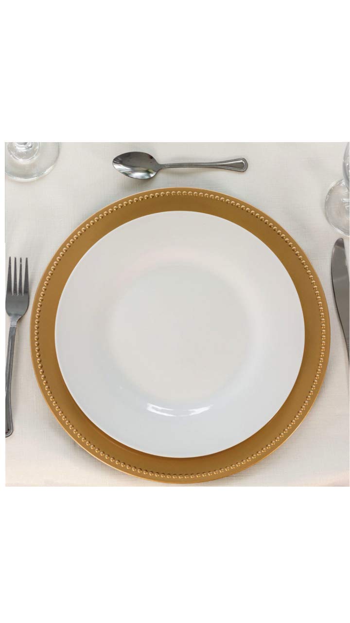 Greenbrier International Gold Beaded Rim Charger Plates - 13 Inch Elegant Dinnerware for Formal Dining, Weddings & Special Events