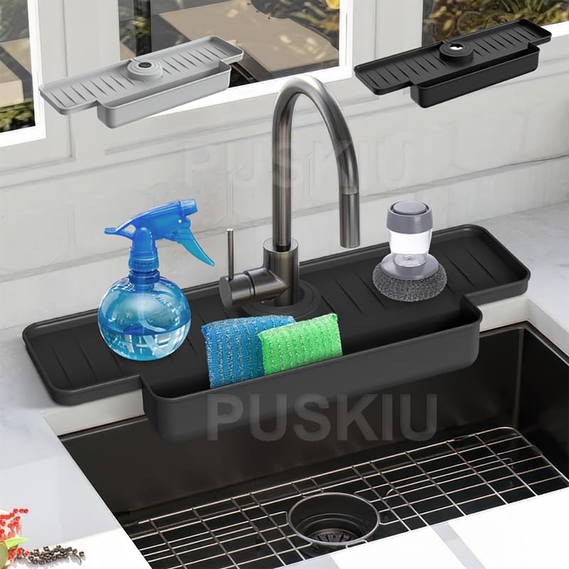 2024 Upgraded Silicone Kitchen Sink Splash Guard - Non-Slip Faucet Water Catcher Mat for Bathroom & Kitchen Countertops | Perfect for Washing Dishes, Food Prep & Keeping Countertops Dry