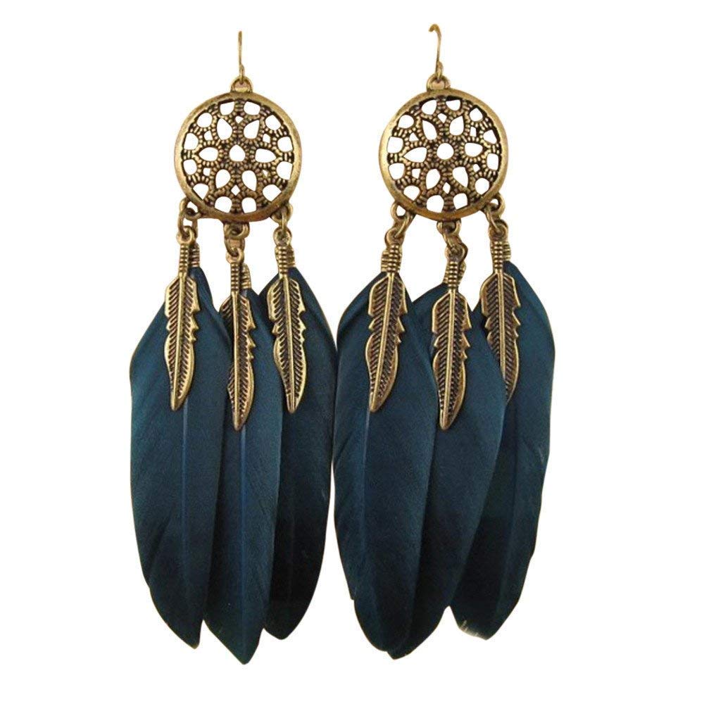 PULABO Bohemian Feather Dream Catcher Hook Earrings for Women - Handmade Durable Jewelry with Long Feather Design | Perfect for Festivals, Parties, and Boho Fashion Accessories