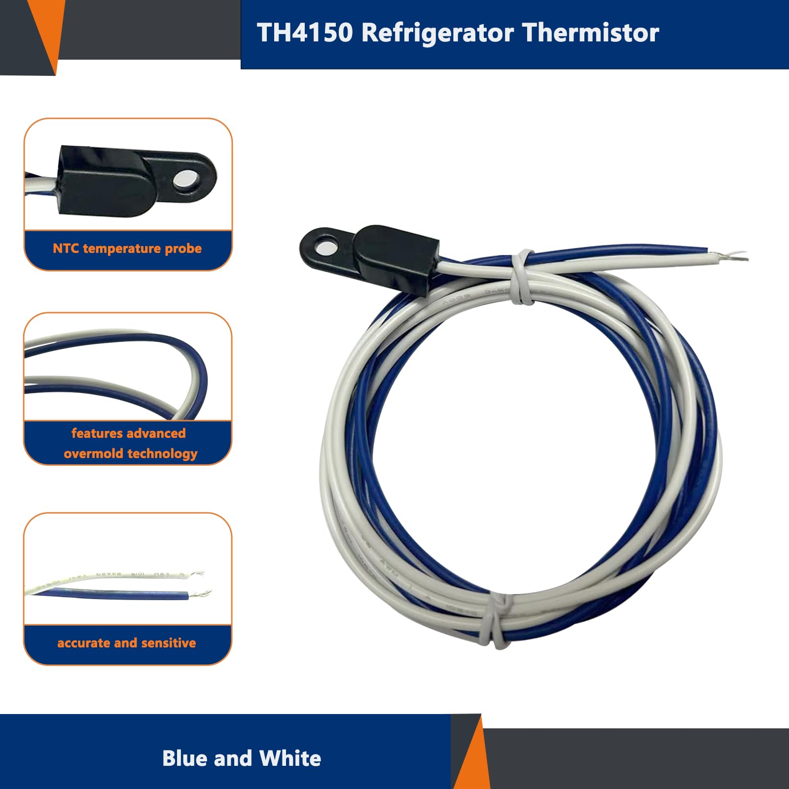 4204150 Refrigerator Thermistor Temperature Sensor Replacement - Compatible with Freezer & Refrigerator Models TH4150, 4204150S, 3014350 | Accurate Temperature Monitoring for Food Safety & Appliance Efficiency