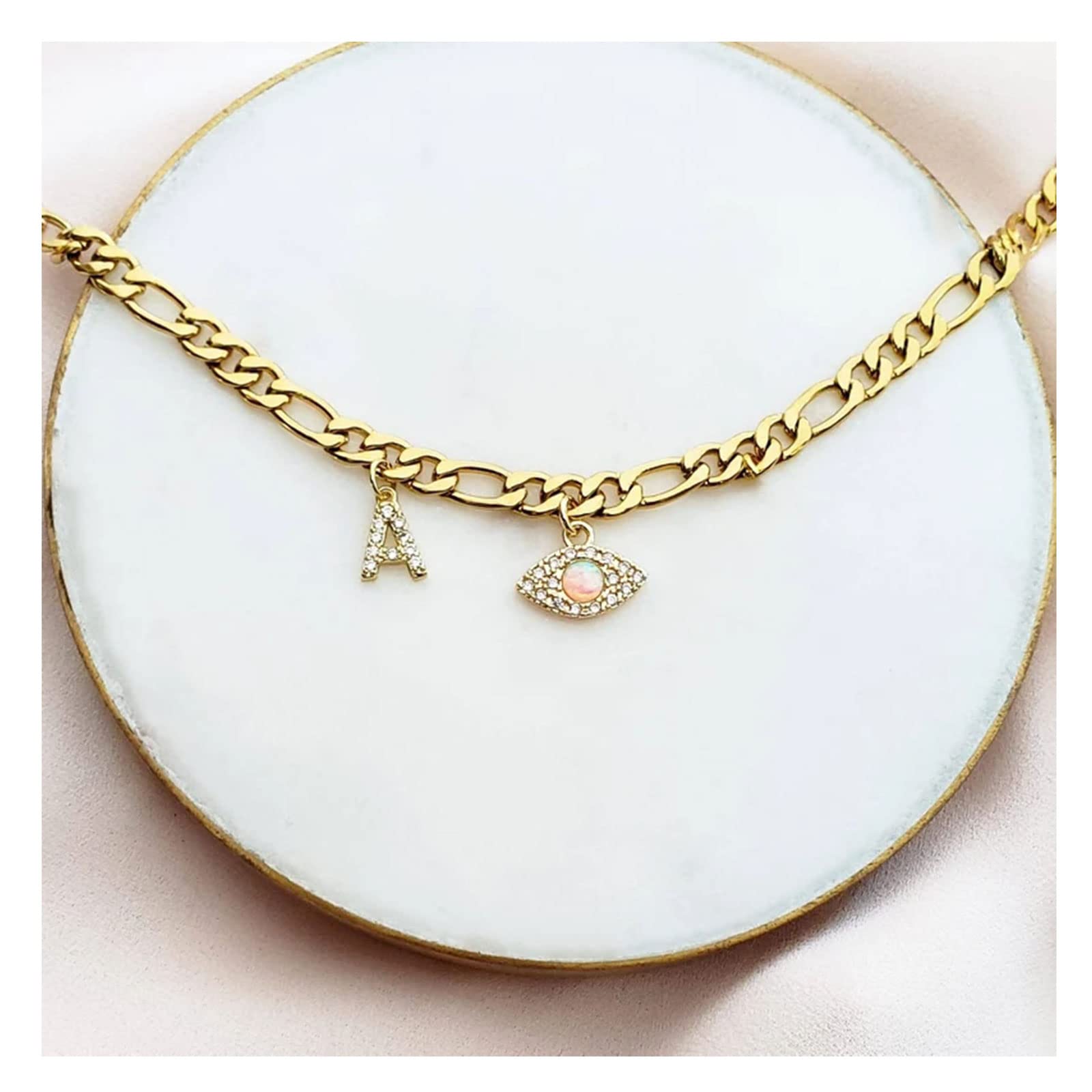 18K Gold Plated Dainty Cuban Link CZ Initial Anklet Bracelet for Women - Evil Eye Protection, Personalized Letter Ankle Jewelry - Perfect Summer Gift for Women & Teen Girls | Beach, Vacation, Party Wear